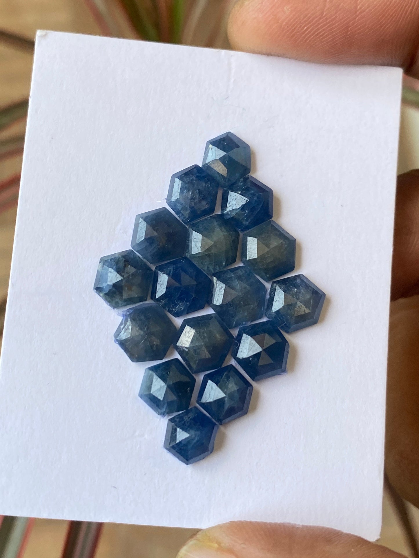 Appealing Rare blue sapphire hexagon step cuts  wt 31 cts pcs 16 size 7mm-8mm blue sapphire stepcut hexagon flatback