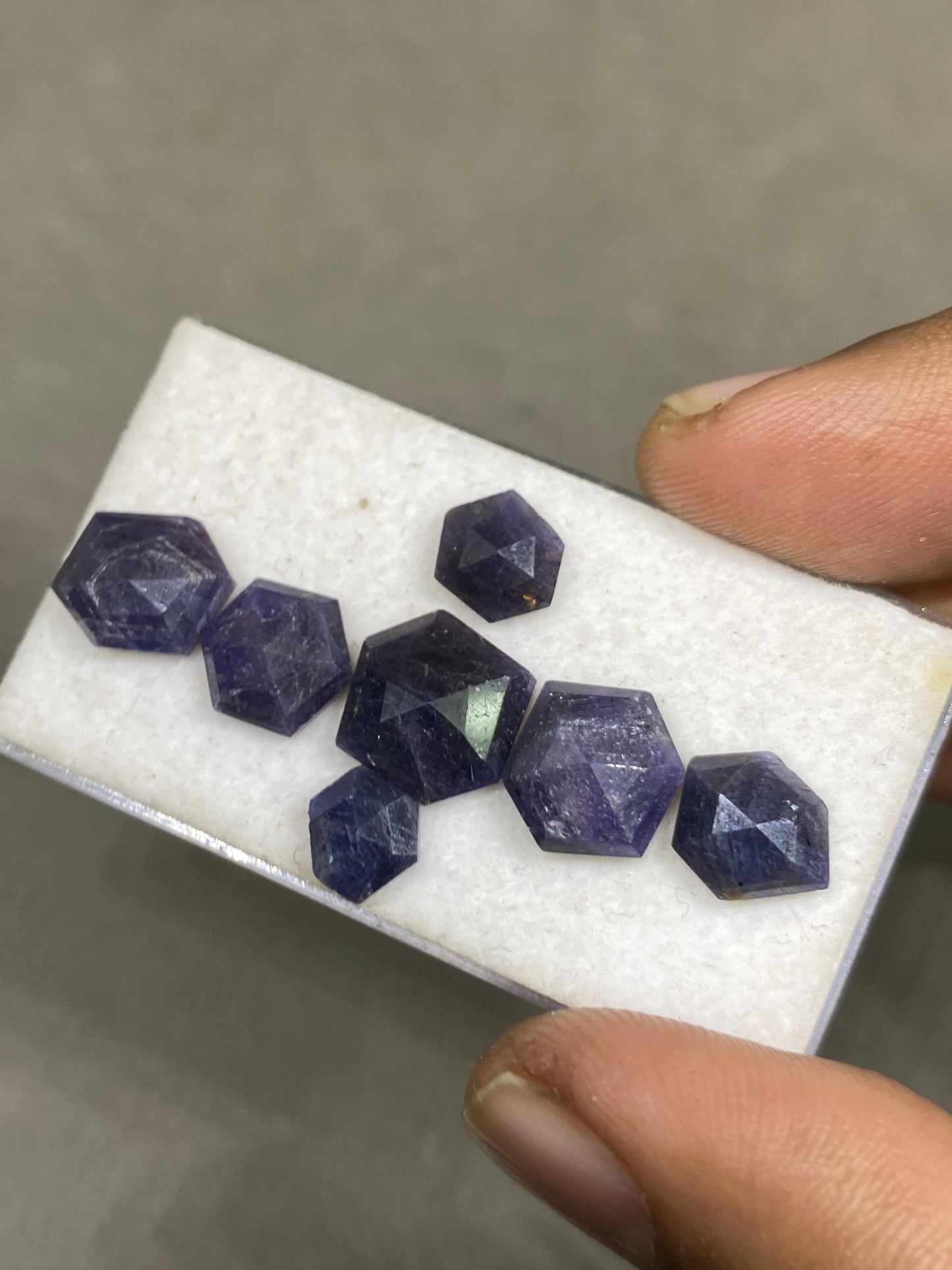 Gorgeous Rare blue purple sapphire hexagon step cuts  wt 22.30  cts pcs 7 size 7x6.8-10mm  blue sapphire stepcut hexagon flatbacks