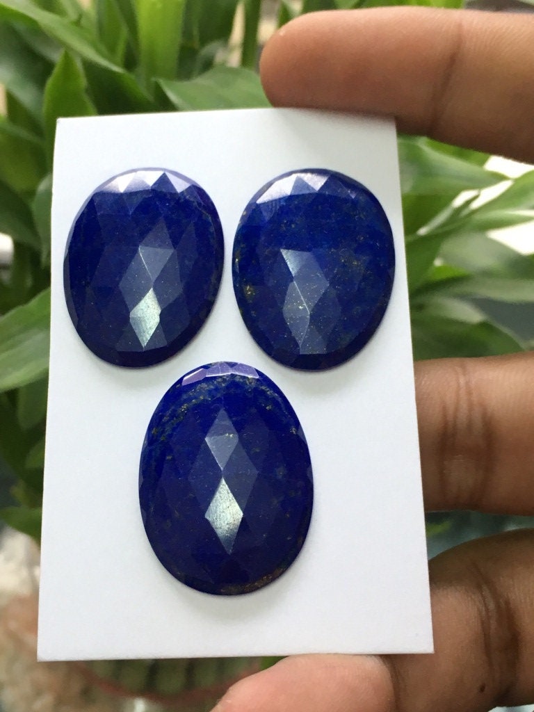 Beautiful Natural lapis lazuli rosecut ovals beautiful gems pcs 3 weight 60.65 carats size 30x22mm lapis lazuli three piece rosecut set