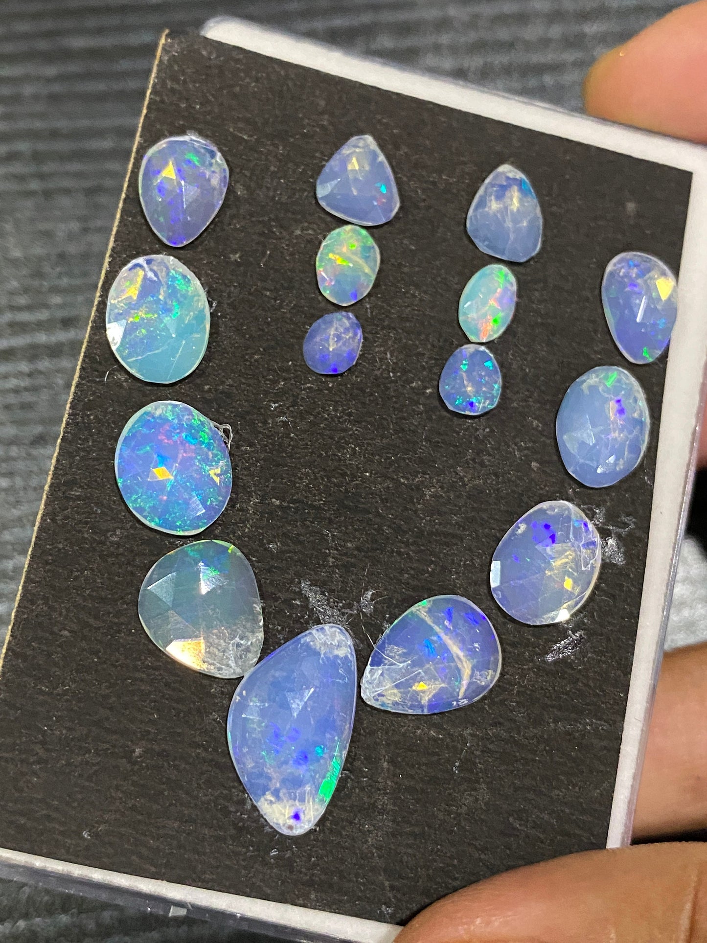 Mesmerising blue green Ethiopian opal rosecut necklace Welo opal rosecut aaa wt 15.5 cts pcs 15 size  fire natural opal rosecut