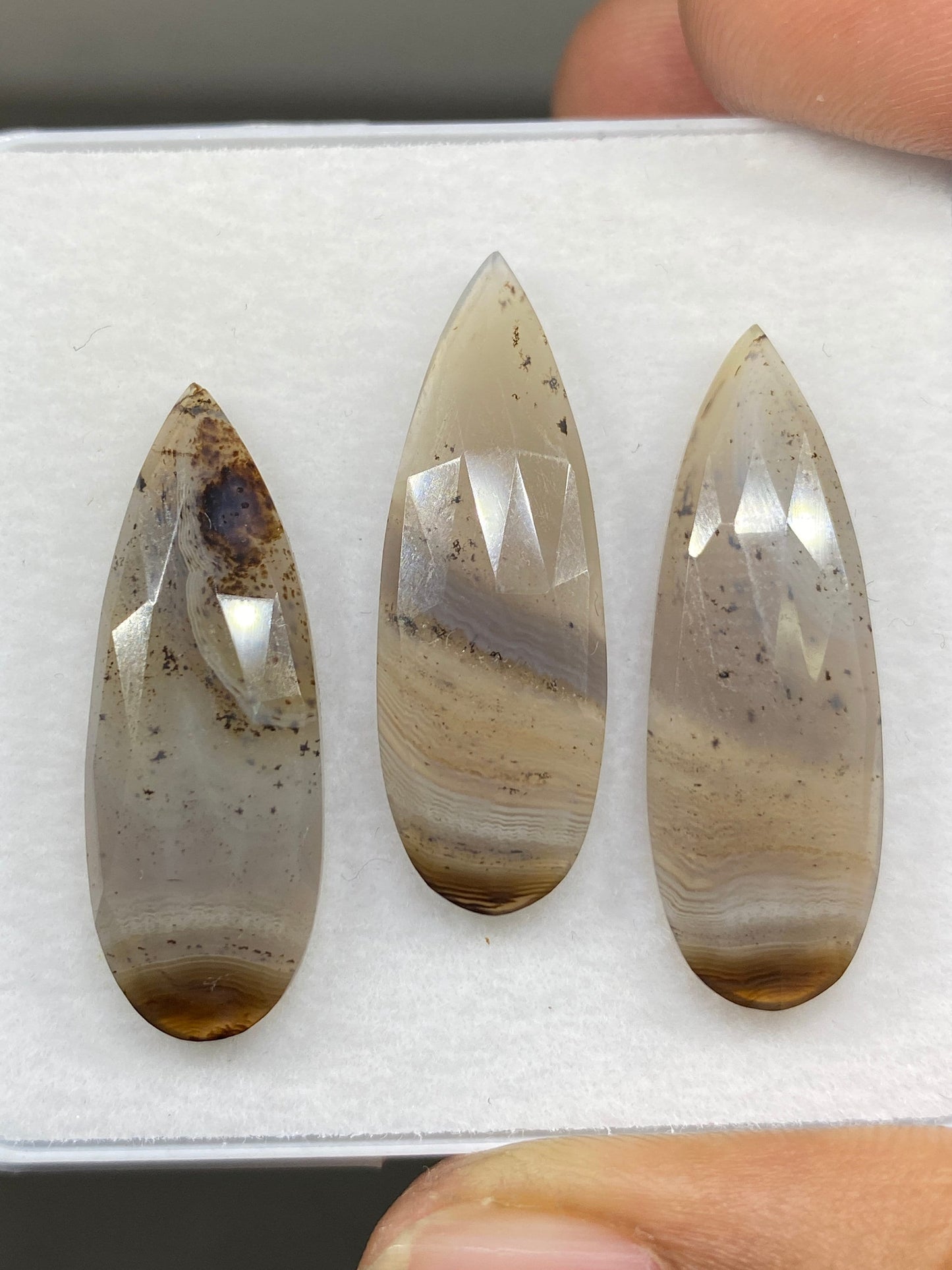 Vivacious rare Montana agate pear shape large size rosecut gems flats size 27x11mm-32x11mm wt 30 carats  pcs 3 rosecut agate flatback gems