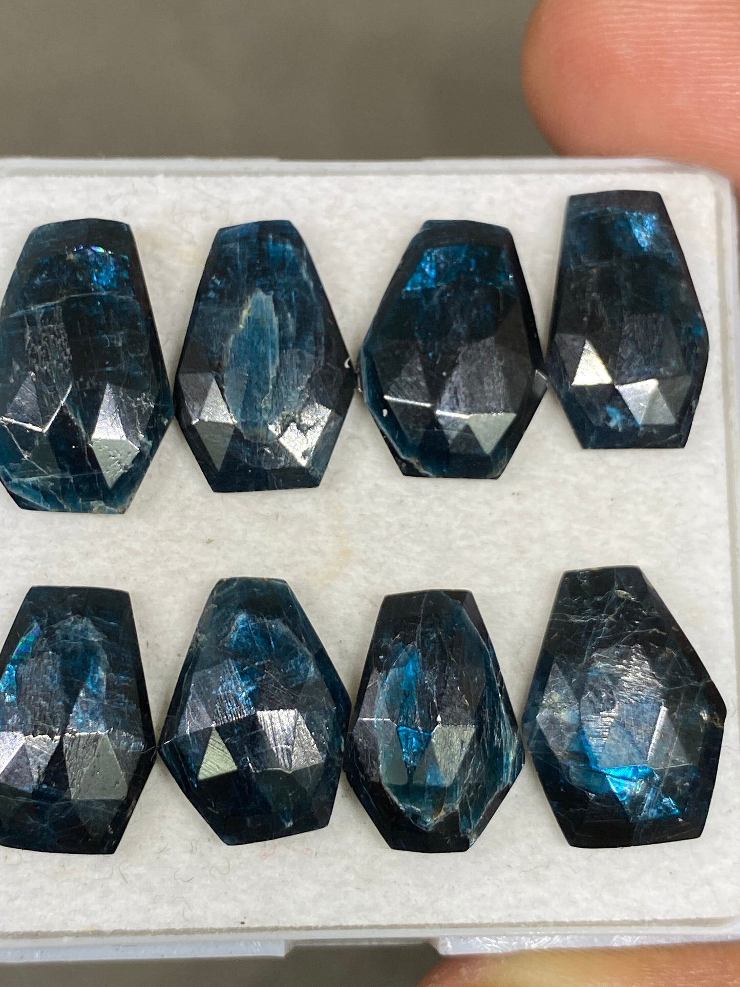 Fabulous rare teal kyanite moss coffin stepcut  flatback amazing quality lovely color weight 61 cts pcs 8 size 16x11-18x11mm  rosecut