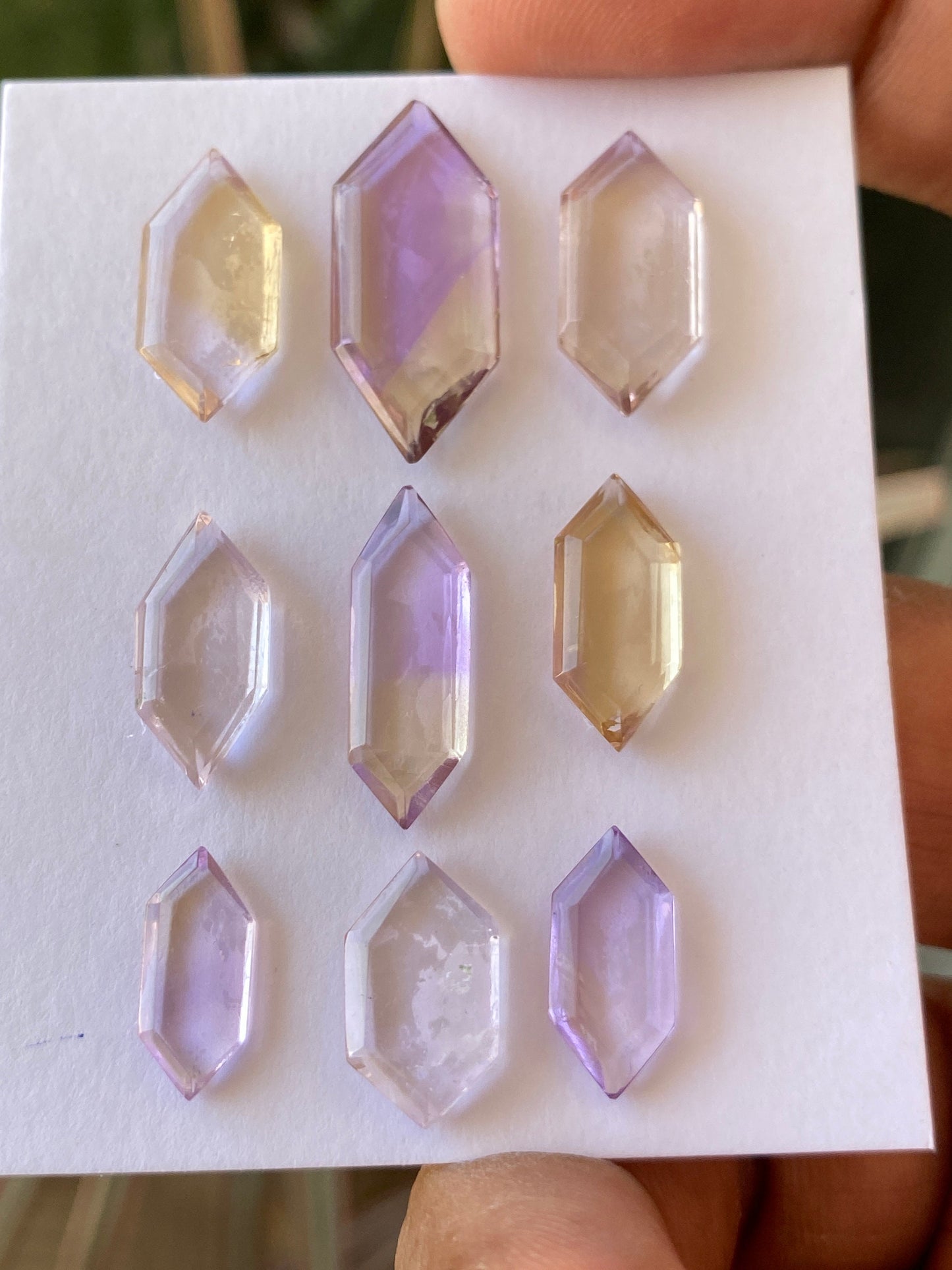 Nice ametrine hexagon mirror cut big size aaa quality  wt  30 cts   pcs 9 size 13.5x5.8mm-23x10mm Amethyst citrine mirror cut hexagon