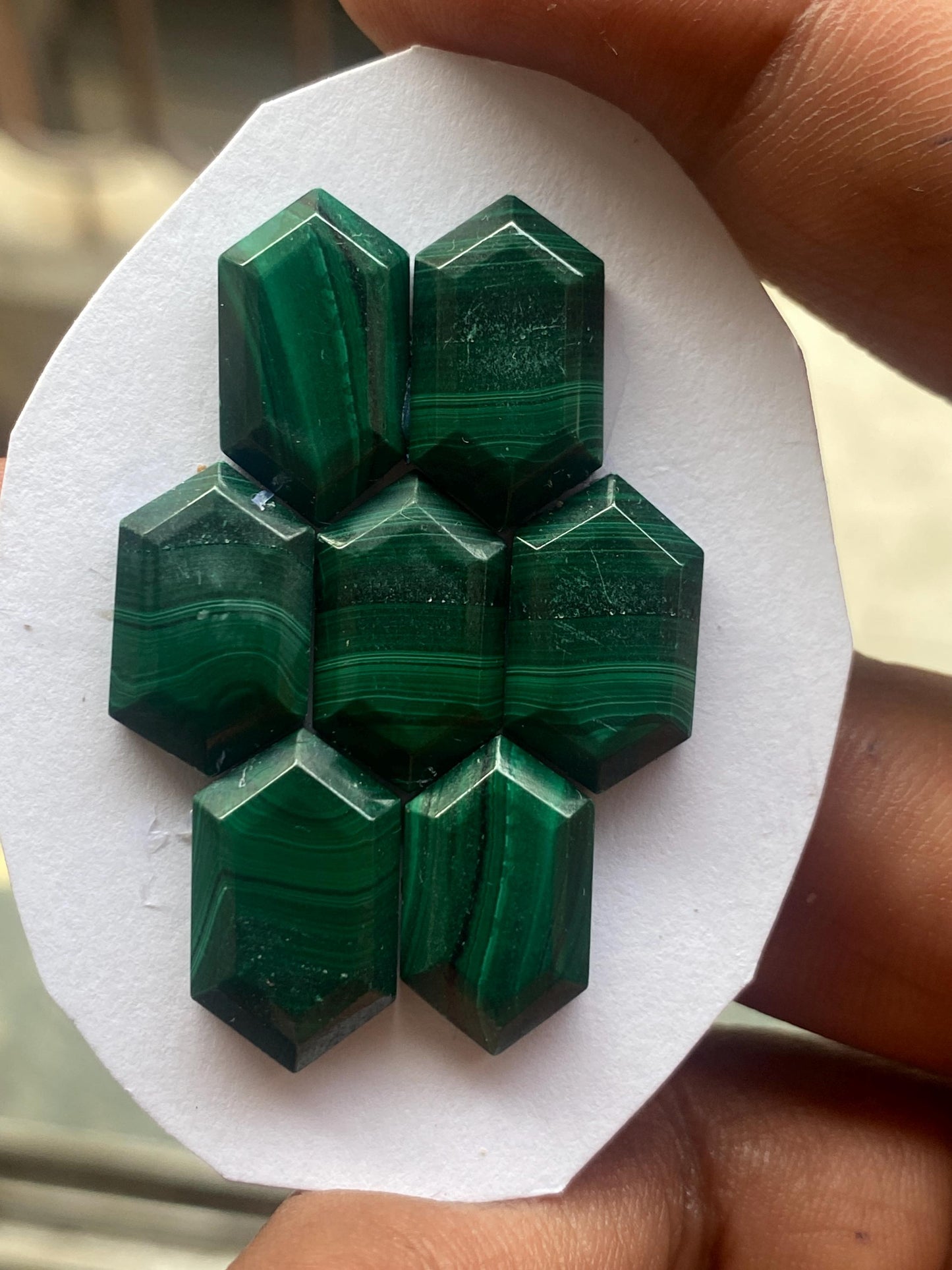 Malachite hexagon tablet cut mirror wholesale lot weight 68 carats pcs 7 size 18x10mm flatback gems malachite hexagon