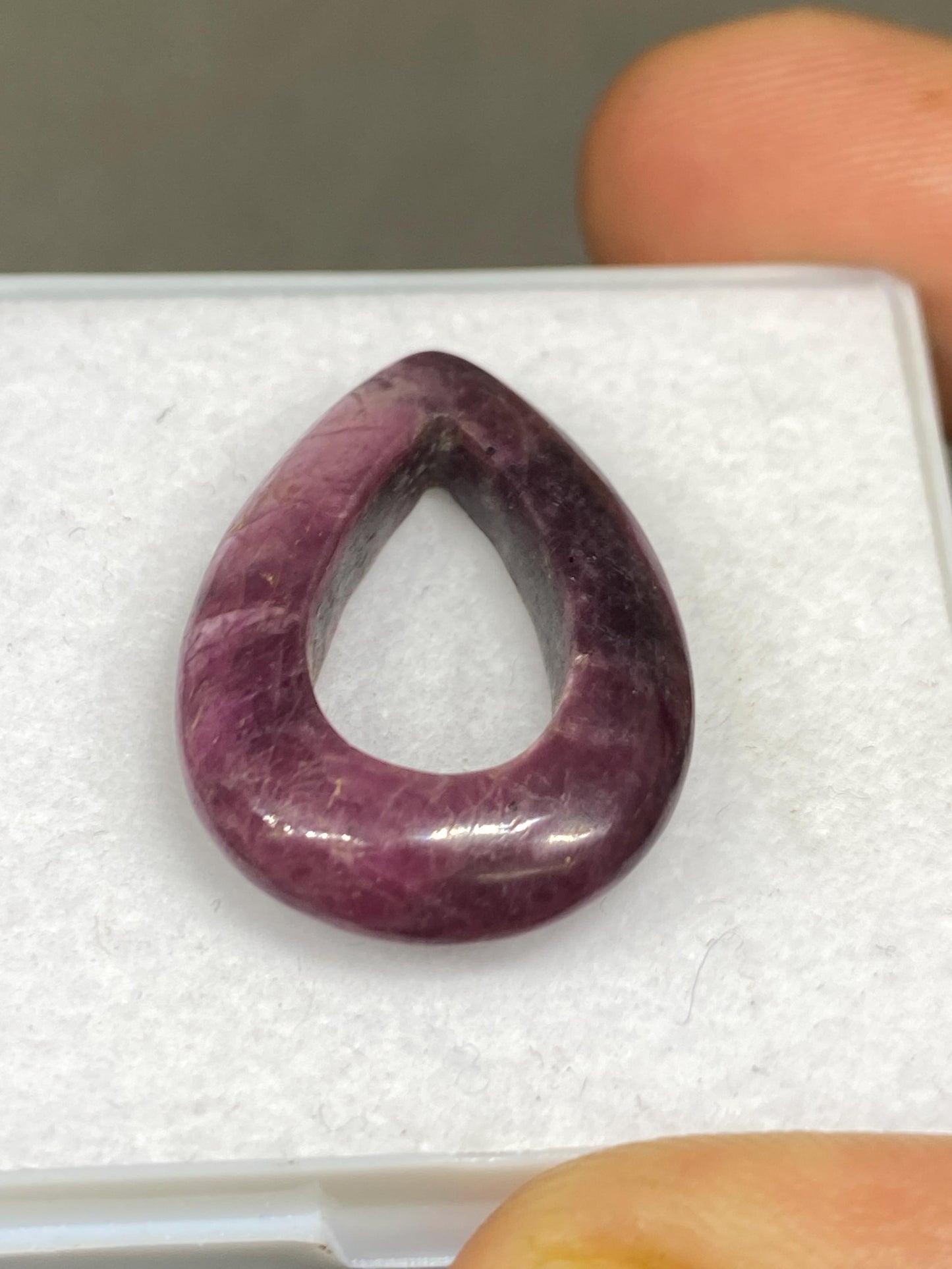 Elegant rare natural sheen ruby carving hollow pear fine quality wt 22 cts size 26x19mm natural ruby pear carving pendant supply unheated