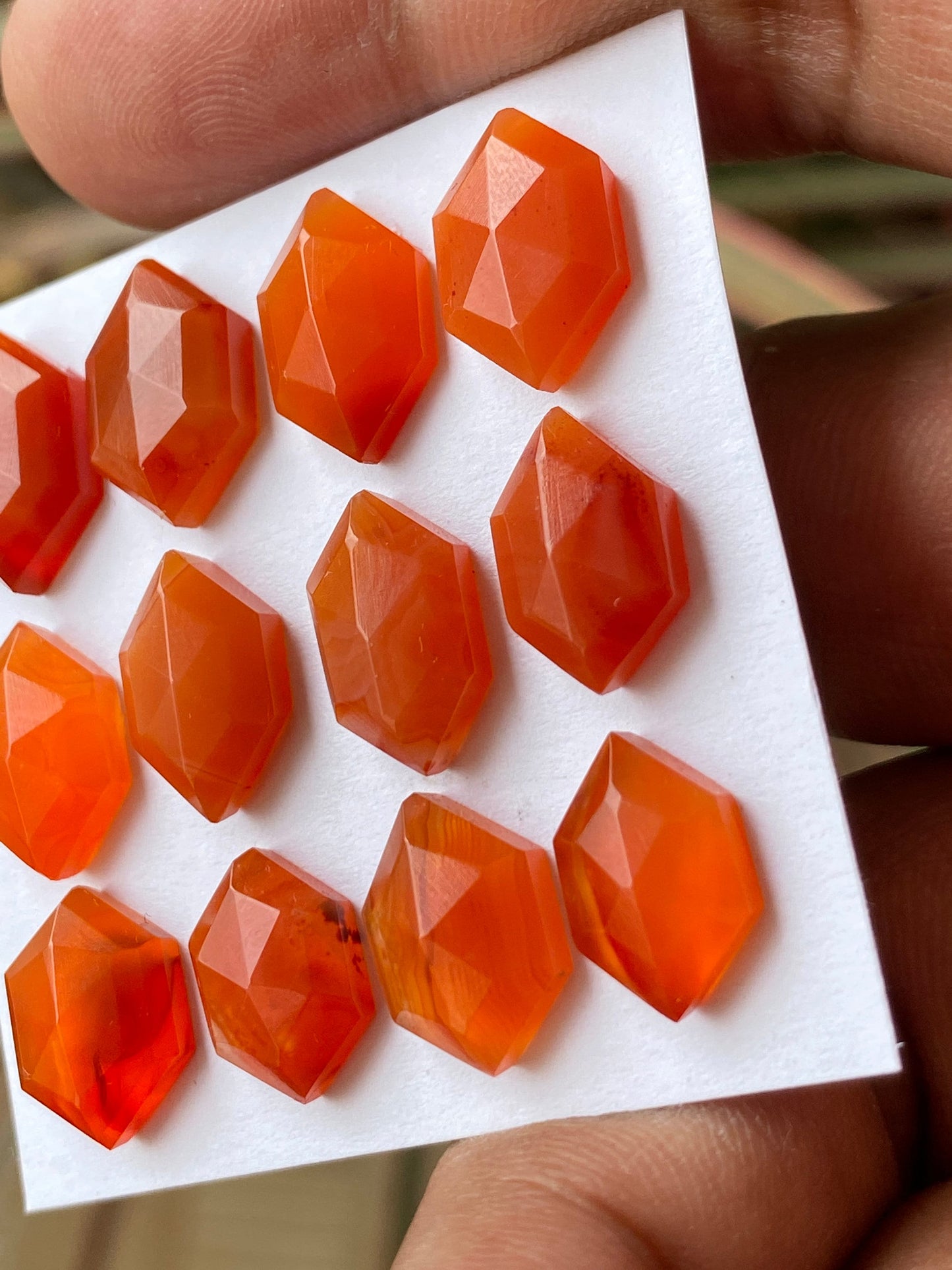 Fascinating carnelian hexagon step cuts wt 42 cts pcs 12 size 12.6x8mm-15.2x9.5mm Carnelian  stepcut hexagon