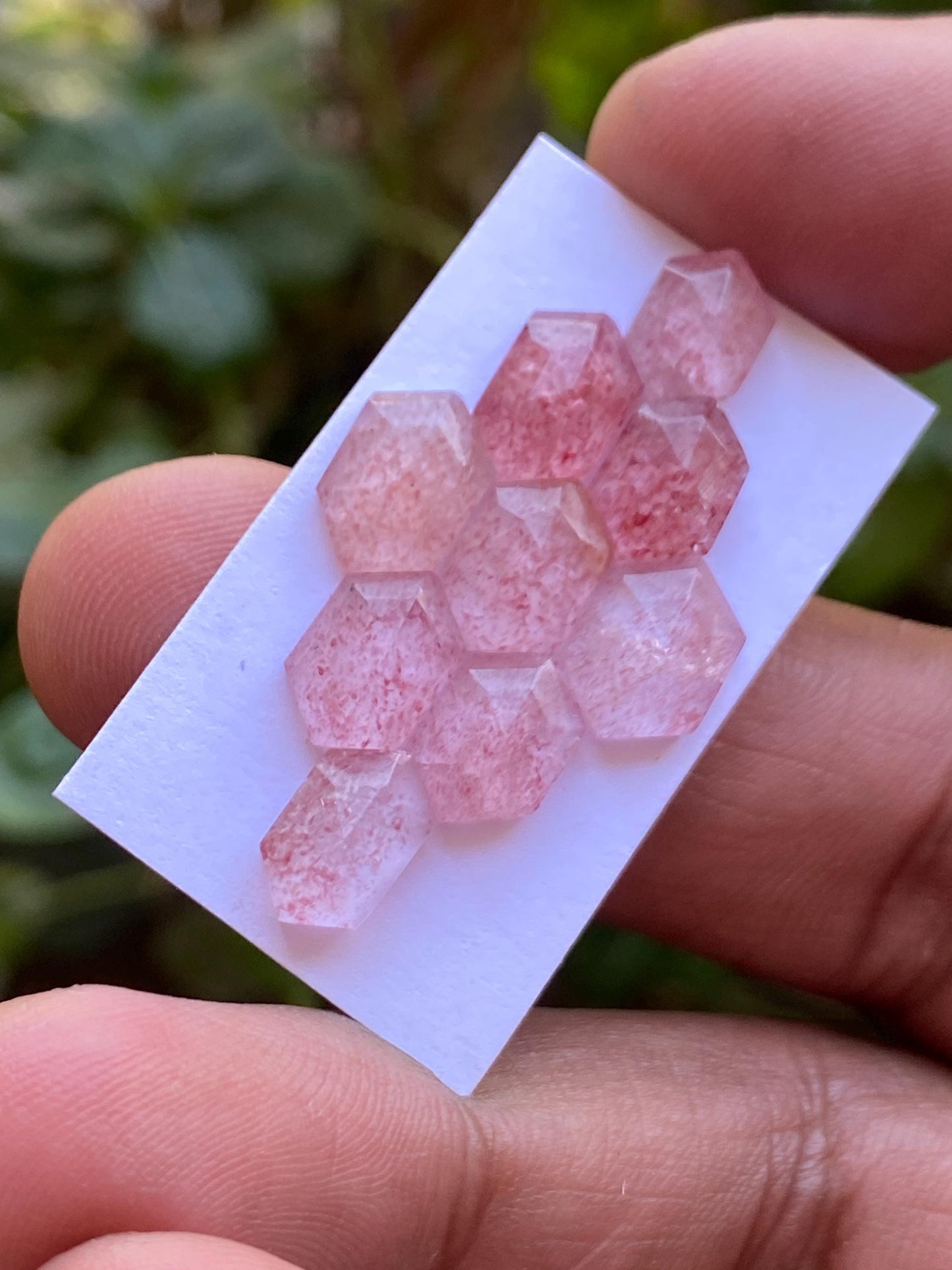 Stunning strawberry quartz hexagon step cut  Pcs 9 weight 17 carats size 8.9x6.5mm-10.6x7.9mm strawberry quartz rosecut lot