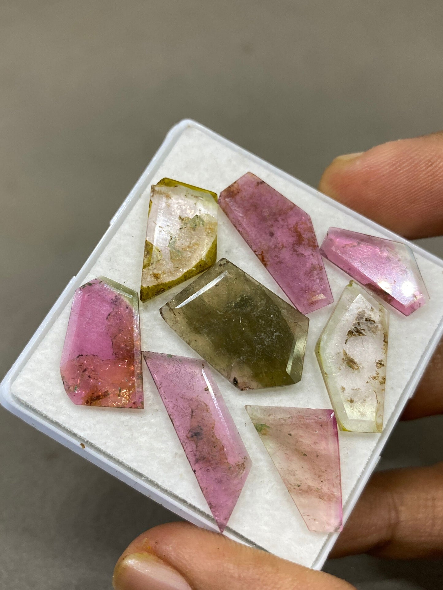 Gorgeous Watermelon multi tourmaline geometric cut flats fine quality weight  carats size 17x9-22x10mm pcs 8 natural tourmaline geometric