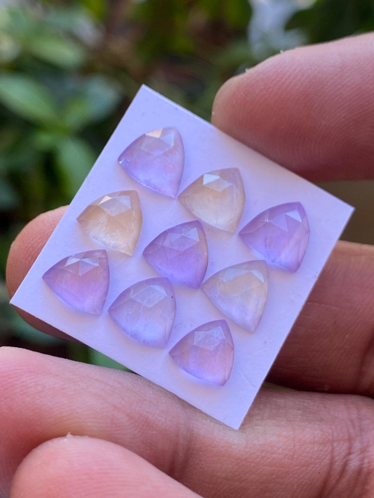 Fantastic rare Ametrine rosecut trillion flatback gems weight carats rosecut Ametrine flats size  pcs 9 wt 11.35 cts 8mm Ametrine rosecut