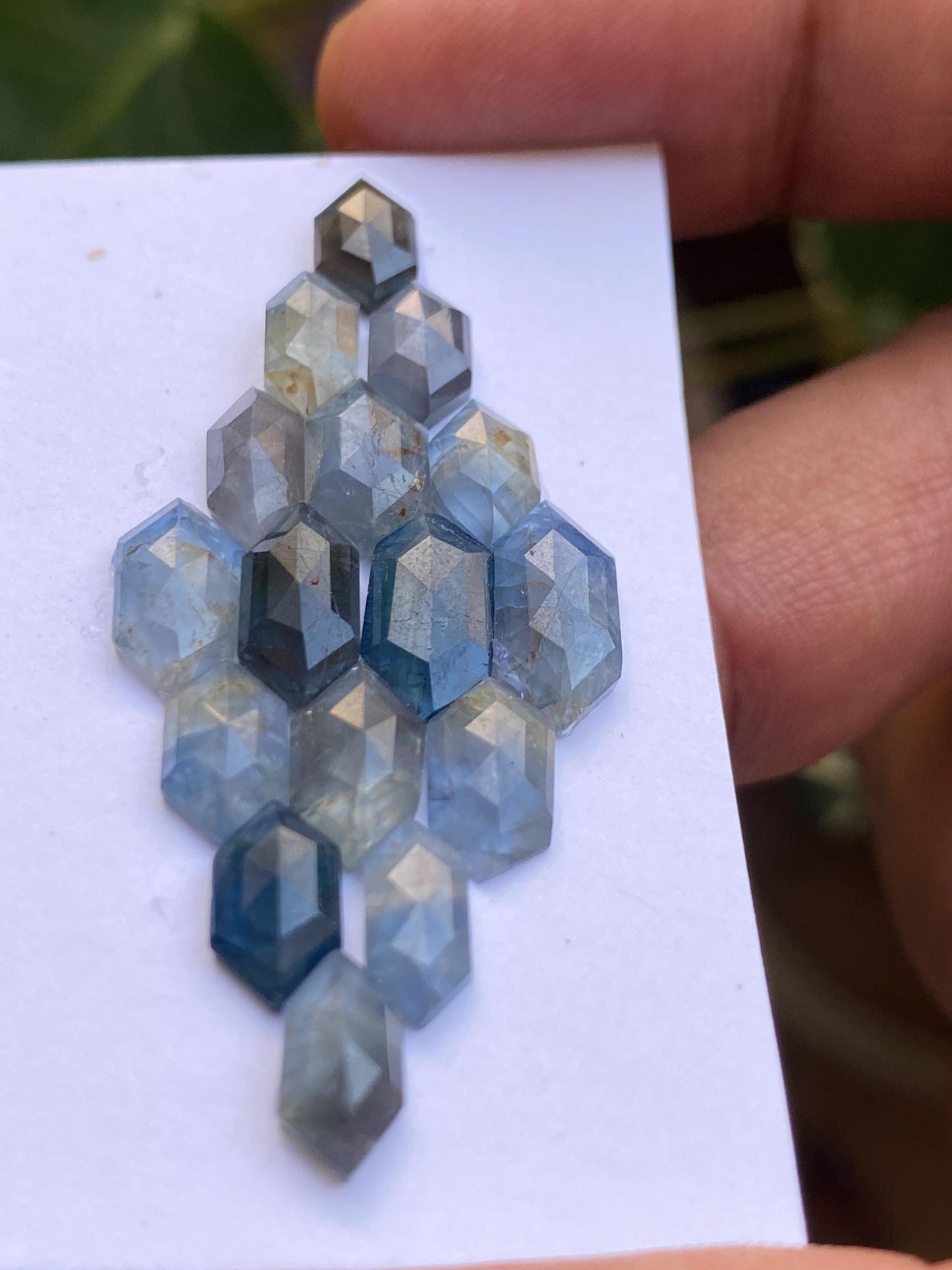 Stunning rare blue  sapphire rosecut parti sapphire blue  bi color sapphire hexagon pcs 16 wt 28 cts size 9x5-12x6mm rosecut sapphire