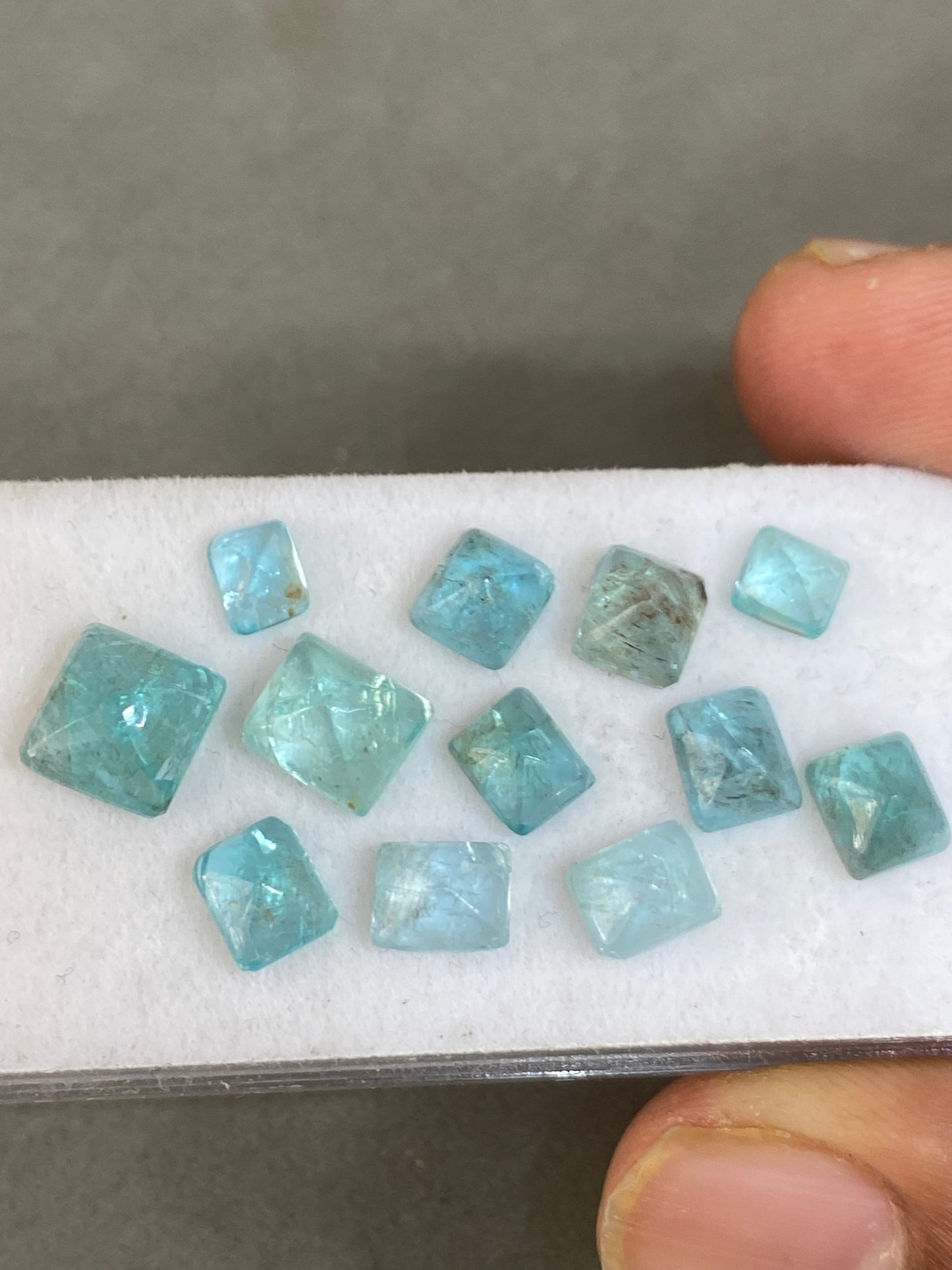 Fabulous rare apatite sugar loaf cabochons  weight 14.75 cts pcs 12 size 5.2x4.2mm-7.5x6.5mm apatite  sugar loaf cabochons