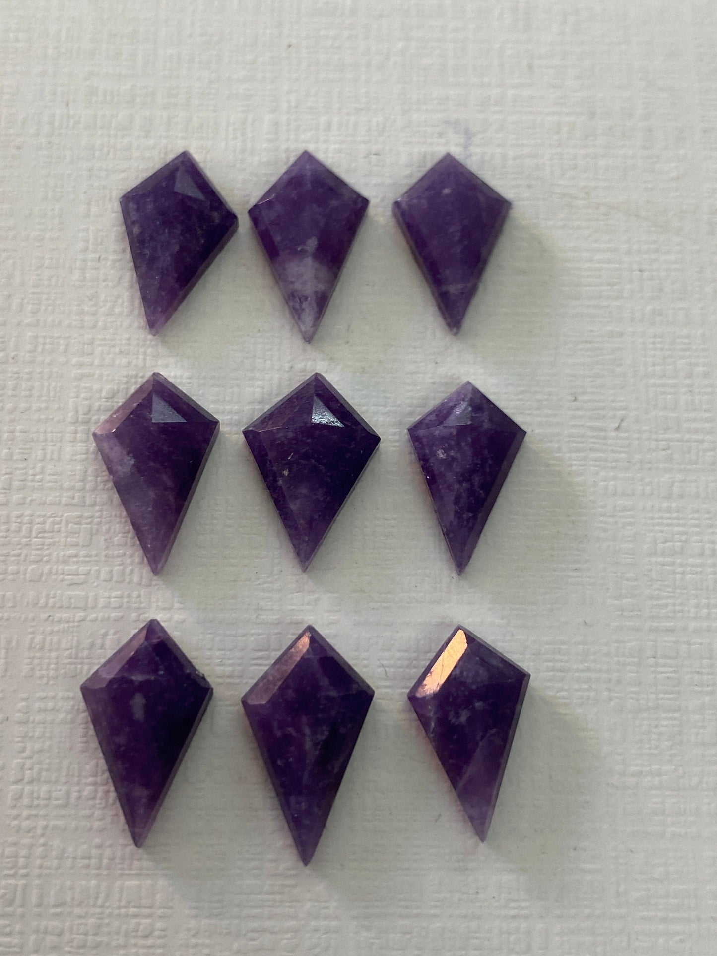 Rare purple lepidolite kite step cut gems stepcut pcs 9 Wt 24.80 cts size 14x8.3mm-15x8.6mm kite lepidolite rosecut