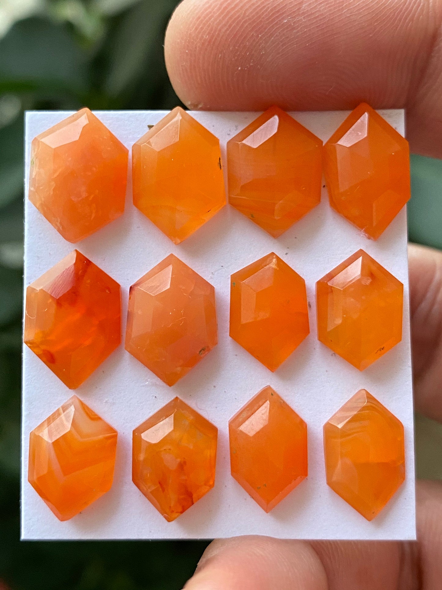 Beautiful carnelian hexagon step cuts wt 39 carats  pcs 12 size 10.2x8.7mm-14.4x-10.2mm Carnelian  stepcut hexagons