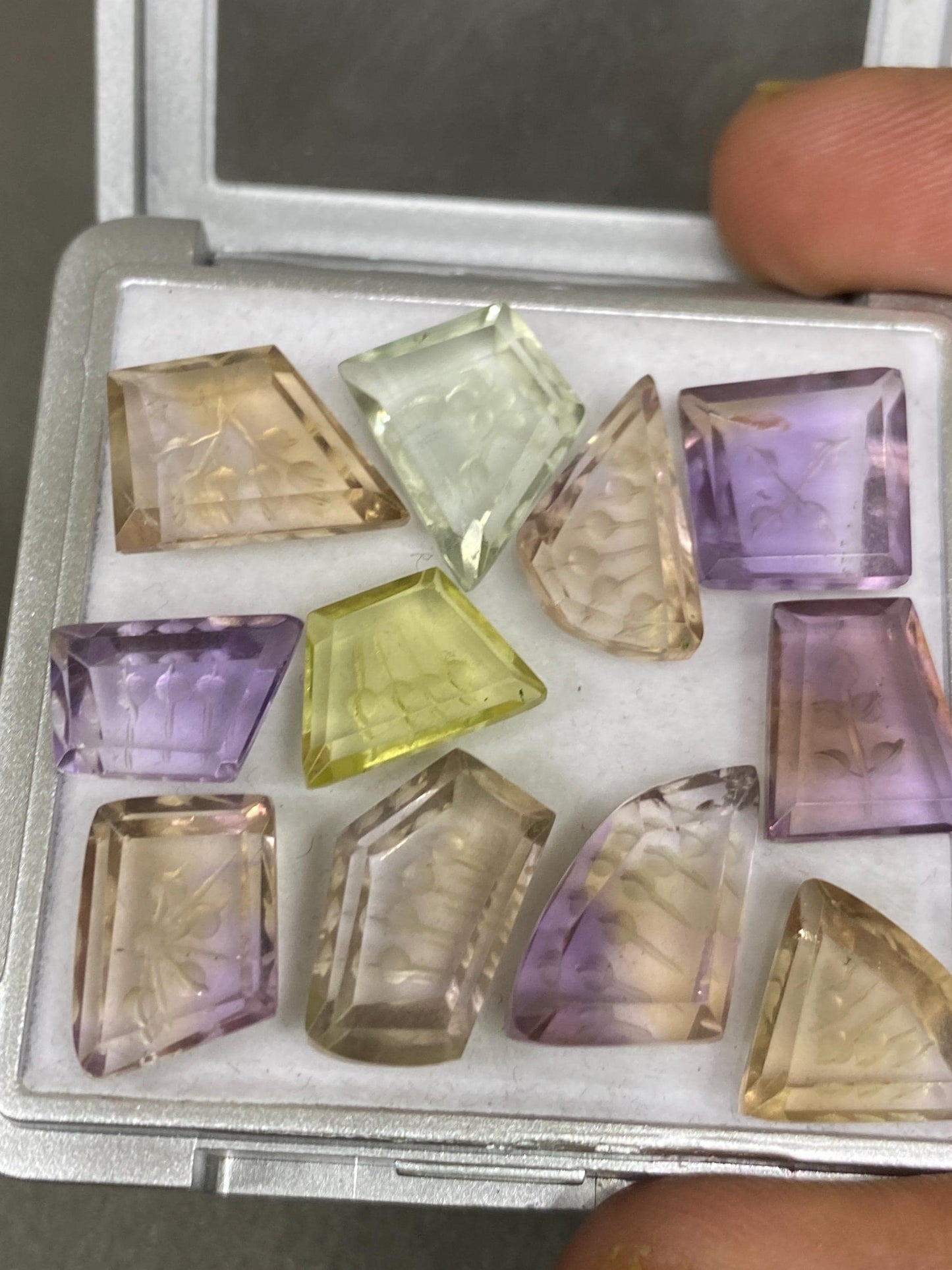 Stunning AAA Ametrine lemon quartz green amethyst intaglio carving cutstones wt 60 carats pcs 11 good size 12x8-16x15mm Ametrine carving