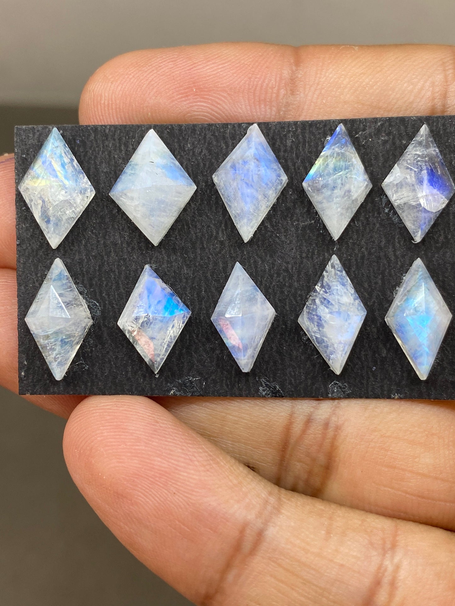 Stunning rare Blue fire white rainbow moonstone faceted rosecut diamond pcs 10 wt 27 cts size 13x7-15x9mm fire rainbow moonstone