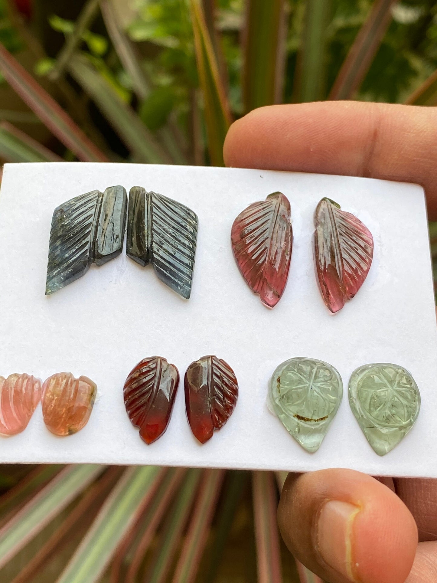 Exquisite rare  multi tourmaline matched pairs carving weight 46.40 carats pcs 10 watermelon tourmaline carving