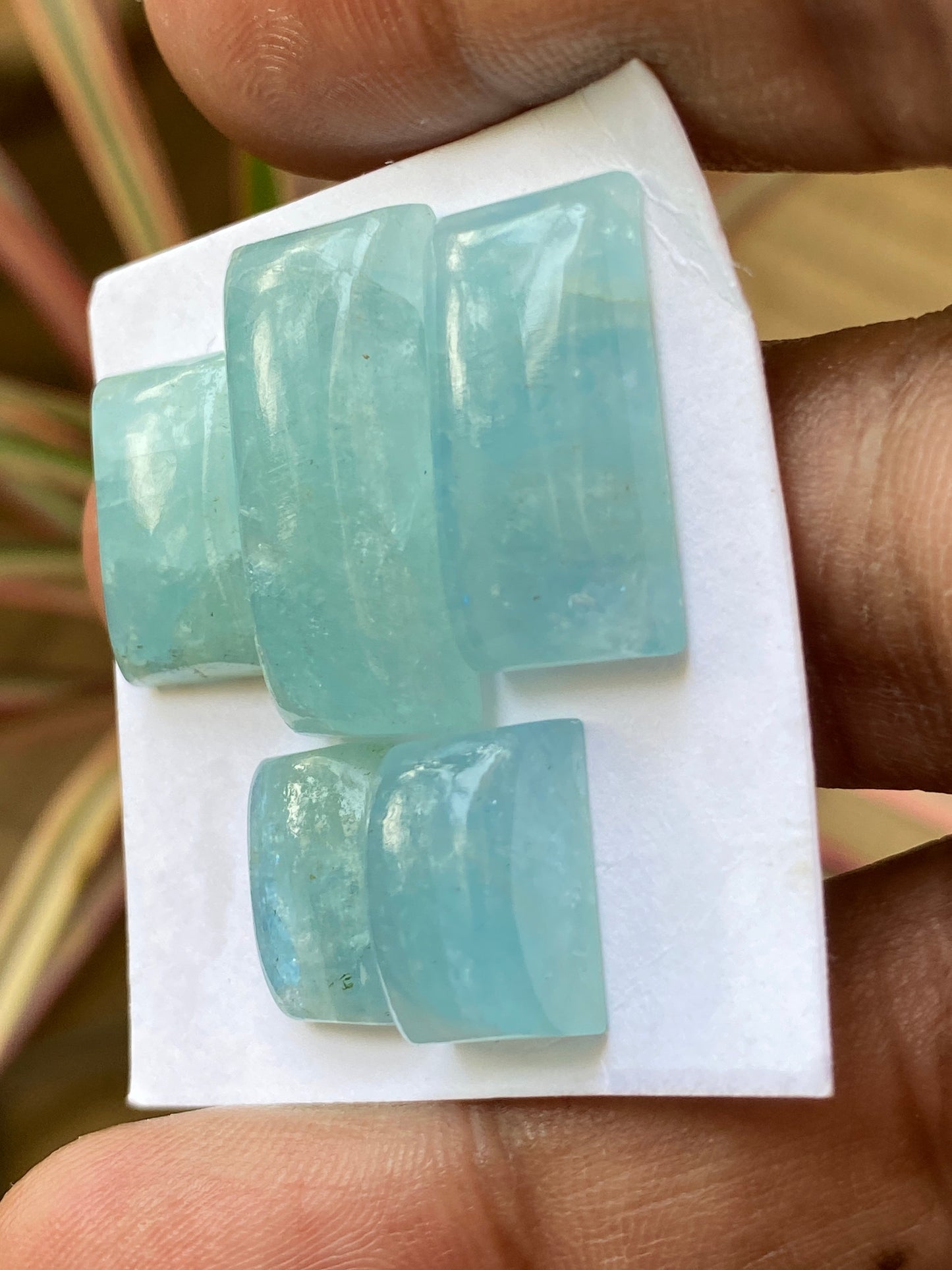 Cute rare blue  Aquamarine cushion  shape cabochons Fine quality  pcs 5 wt 55 cts Size 13x9-24x15mm aquamarine cabochons