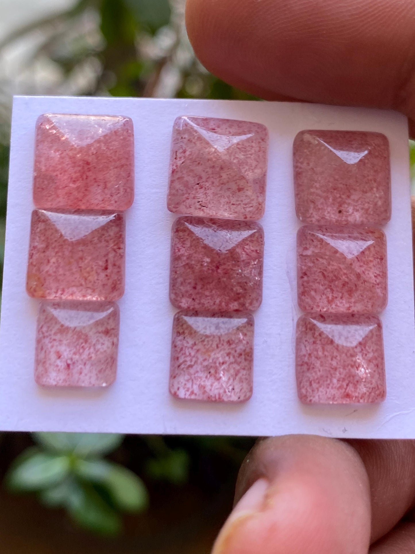 Mesmerising rare strawberry quartz sugar loaf cabochons  weight 35.65 cts pcs 9 size 9mm-11mm pink quartz sugar loaf cabcohon