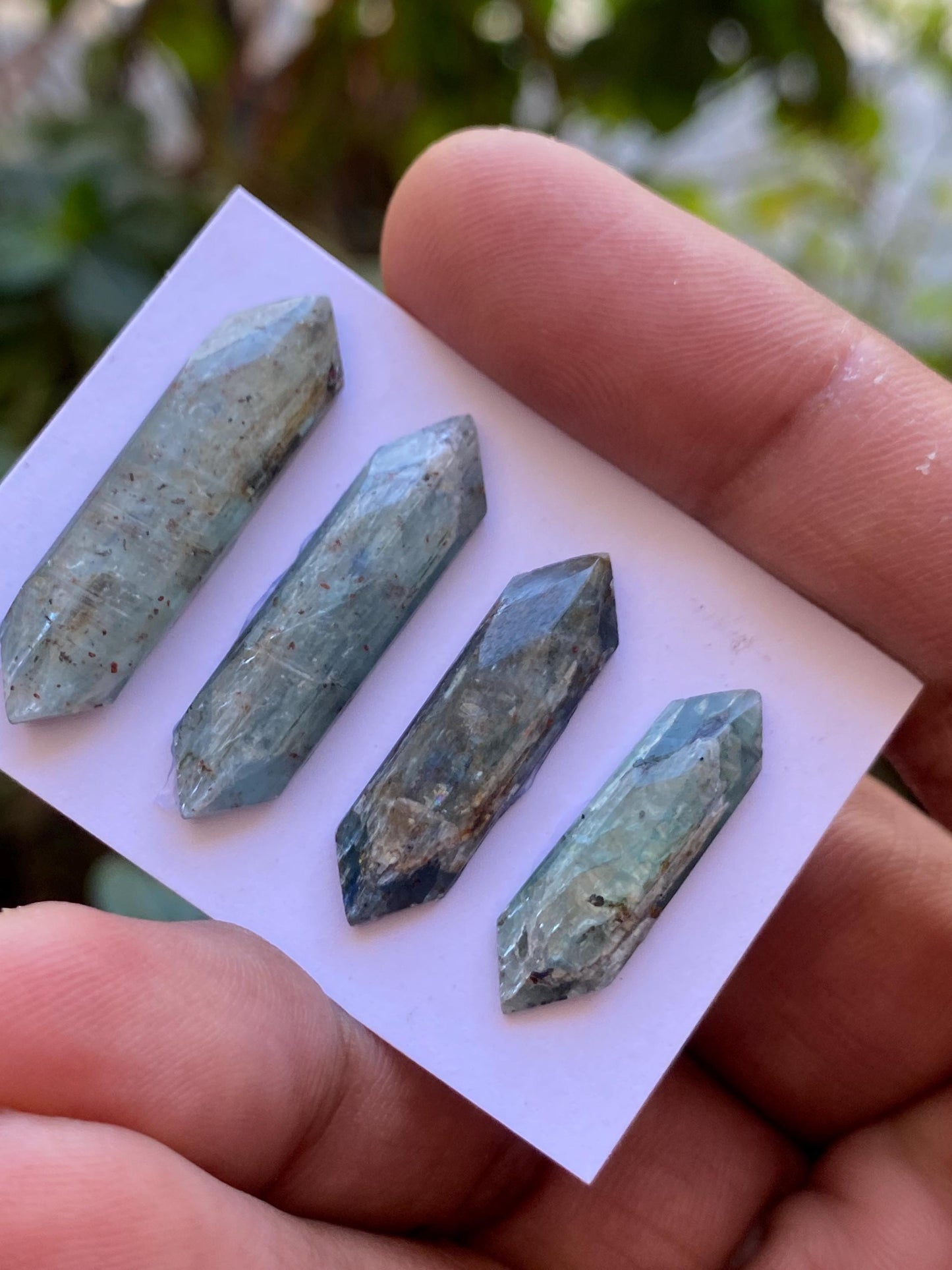 Stunning rare moss pale teal kyanite hexagon stepcut flatback amazing quality  weight 37 carats pieces 4 size 23x7mm-31x8mm rosecut