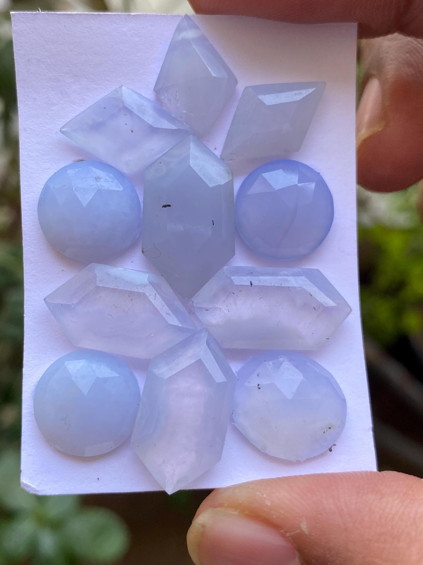 Spectacular  lavender Chalcedony hexagon mirror cut gems  wt 55.90 cts Pcs 11 size 12mm-20x11mm natural chalcedony hexagon stepcut