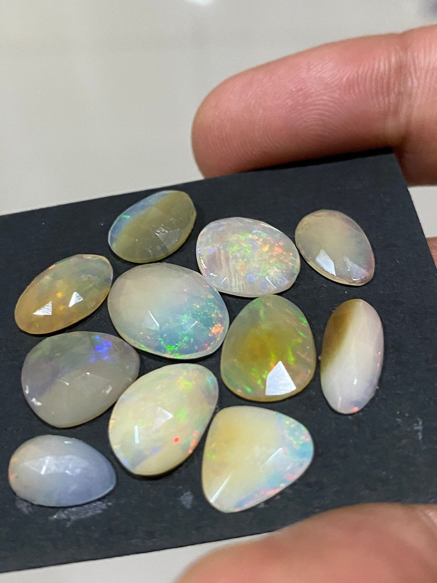 Cute yellow base multi medium fire mix shapes Ethiopian mines opal rosecut wt 12 cts pcs 11 size 10.5x6.5mm-15x11mm opal rosecut