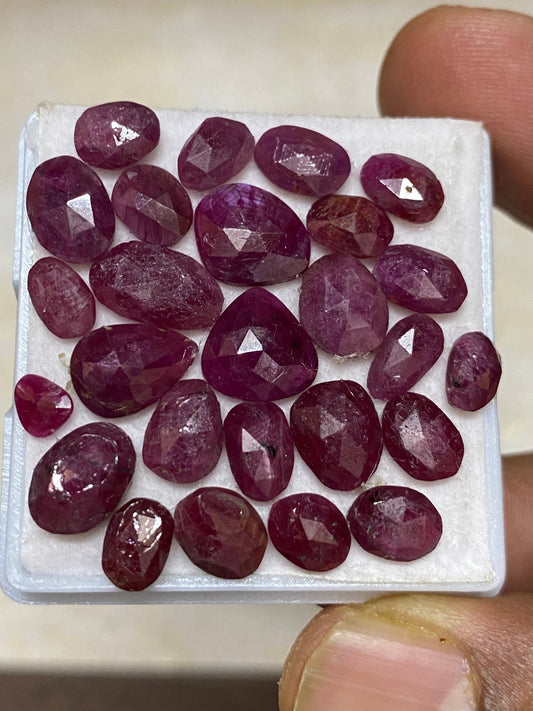 Amazing natural unheated untreated ruby rosecut flats amazing color mixed shapes wt  cts pcs 26 size 5.4x4.3mm-9.5mm ruby rosecut