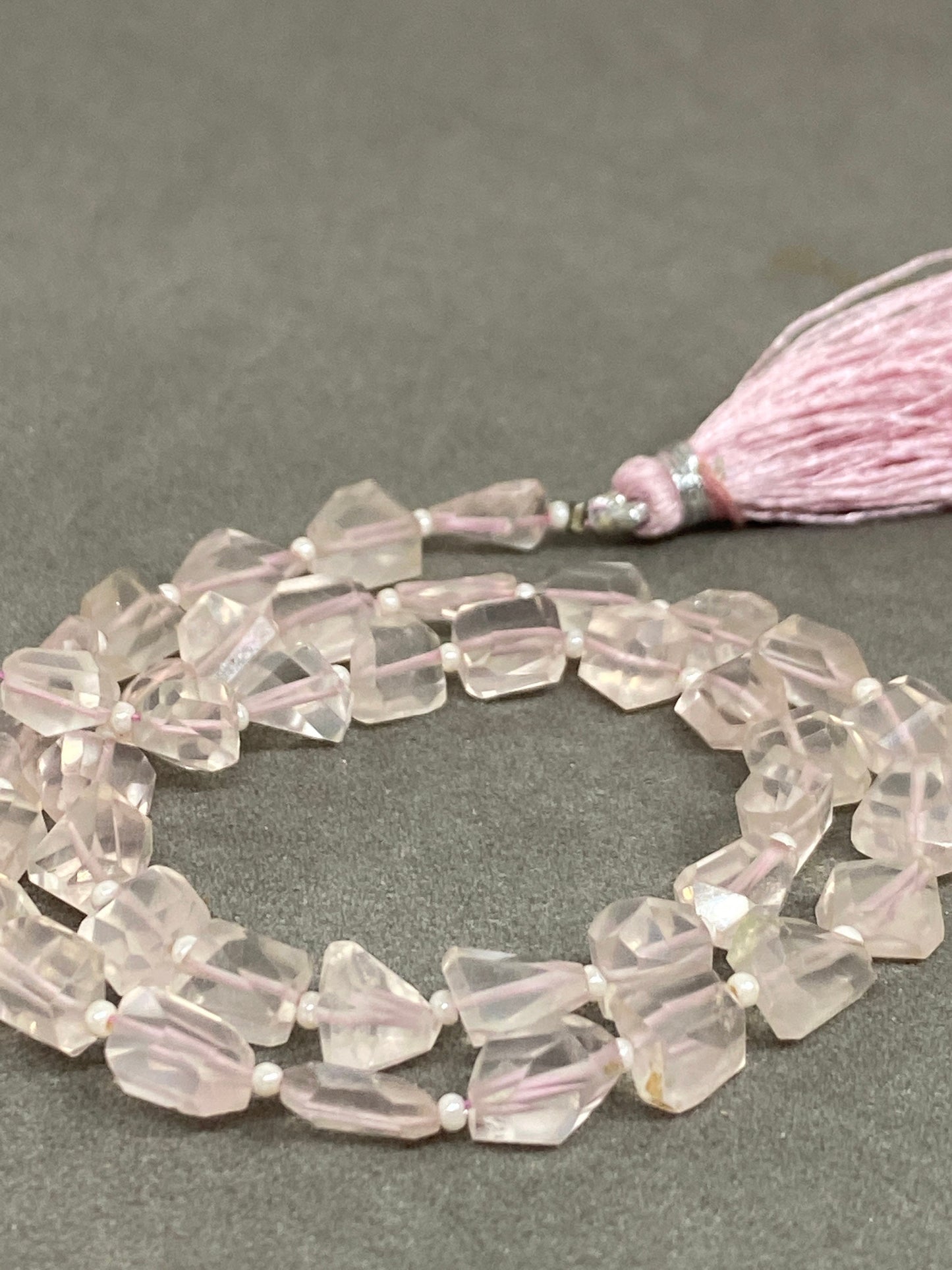 Natural Rosequartz faceted geometric nuggets strand 14 inches pcs 41 wt 74 carats size 7x6mm-9x7mm Faceted rose quartz nuggets briolette