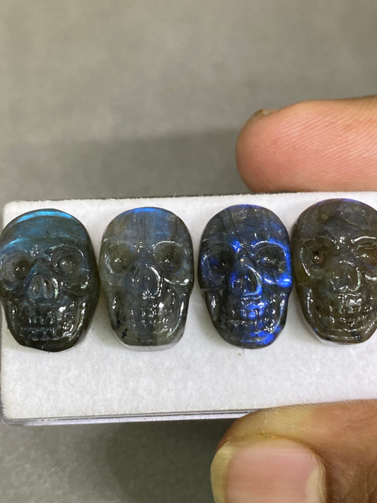 Natural Blue fire labradorite skull face skull carving aaa wt 61 cts pcs 4 size 19x12mm labradorite skull face carving