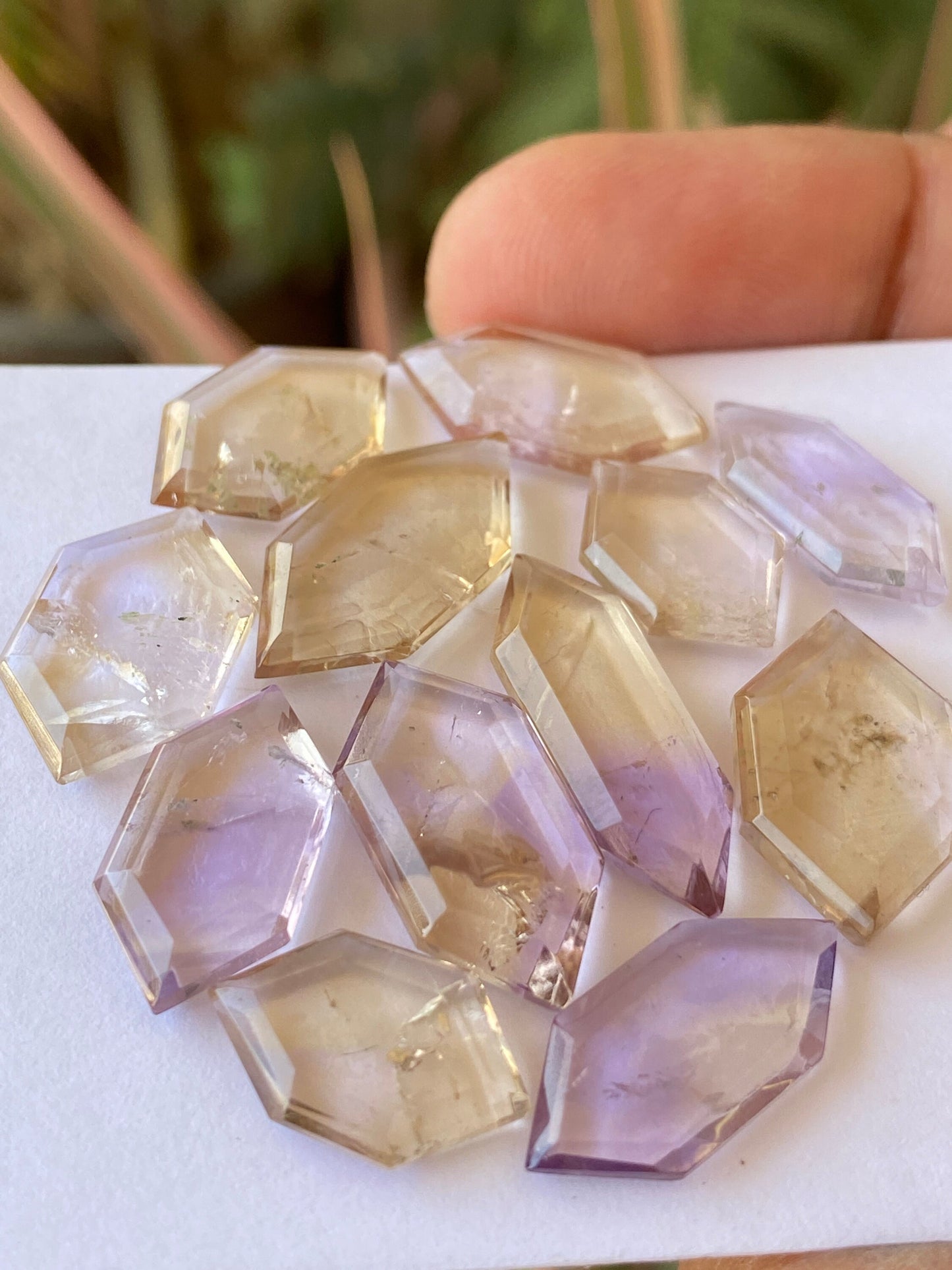 Amazing ametrine hexagon mirror cut big size aaa quality wt 57 cts pcs 12 size 14x9-23x7mm Amethyst citrine mirror cut hexagon