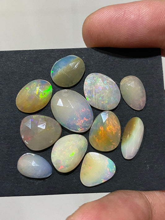 Cute yellow base multi medium fire mix shapes Ethiopian mines opal rosecut wt 12 cts pcs 11 size 10.5x6.5mm-15x11mm opal rosecut