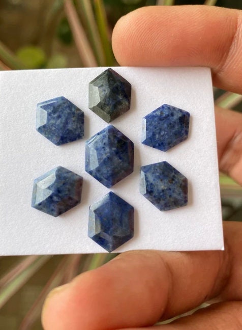 Fascinating Dumortierite hexagon wholesale lot rosecut dumortierite flatback gems