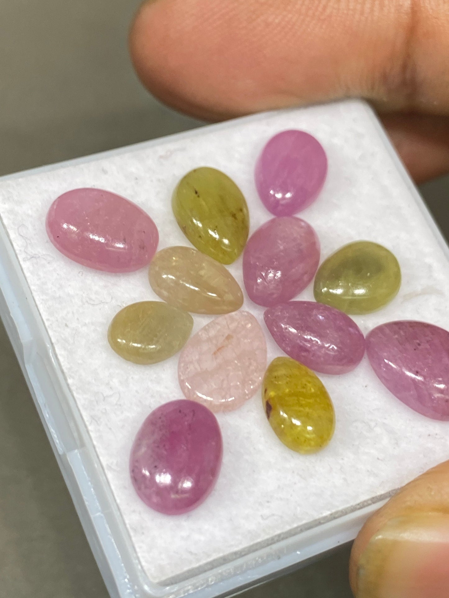 Rare natural umba multi sapphire pear cabochons beautiful lot lovely size 7.8x6-11.7x8.4mm weight 28.60 carats pcs 12 colorful sapphire