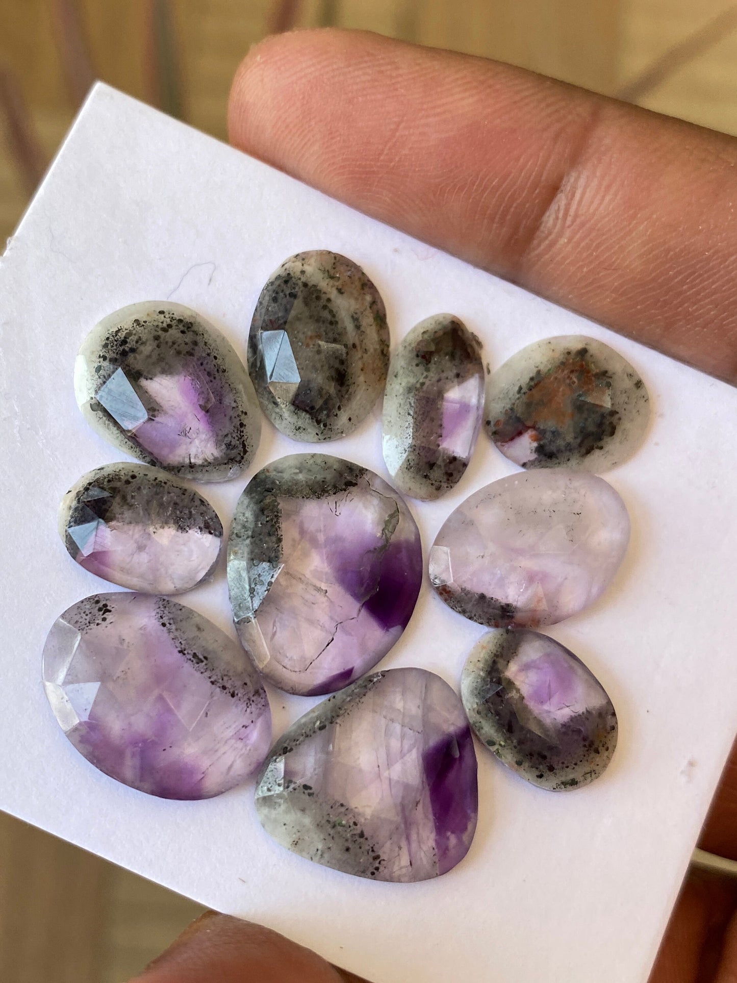 Stunning quality trapiche amethyst with black spots flats rosecuts  cabochon  pcs 10 wt 45 carats size 9x12-17.8x14.5mm amethyst rosecut