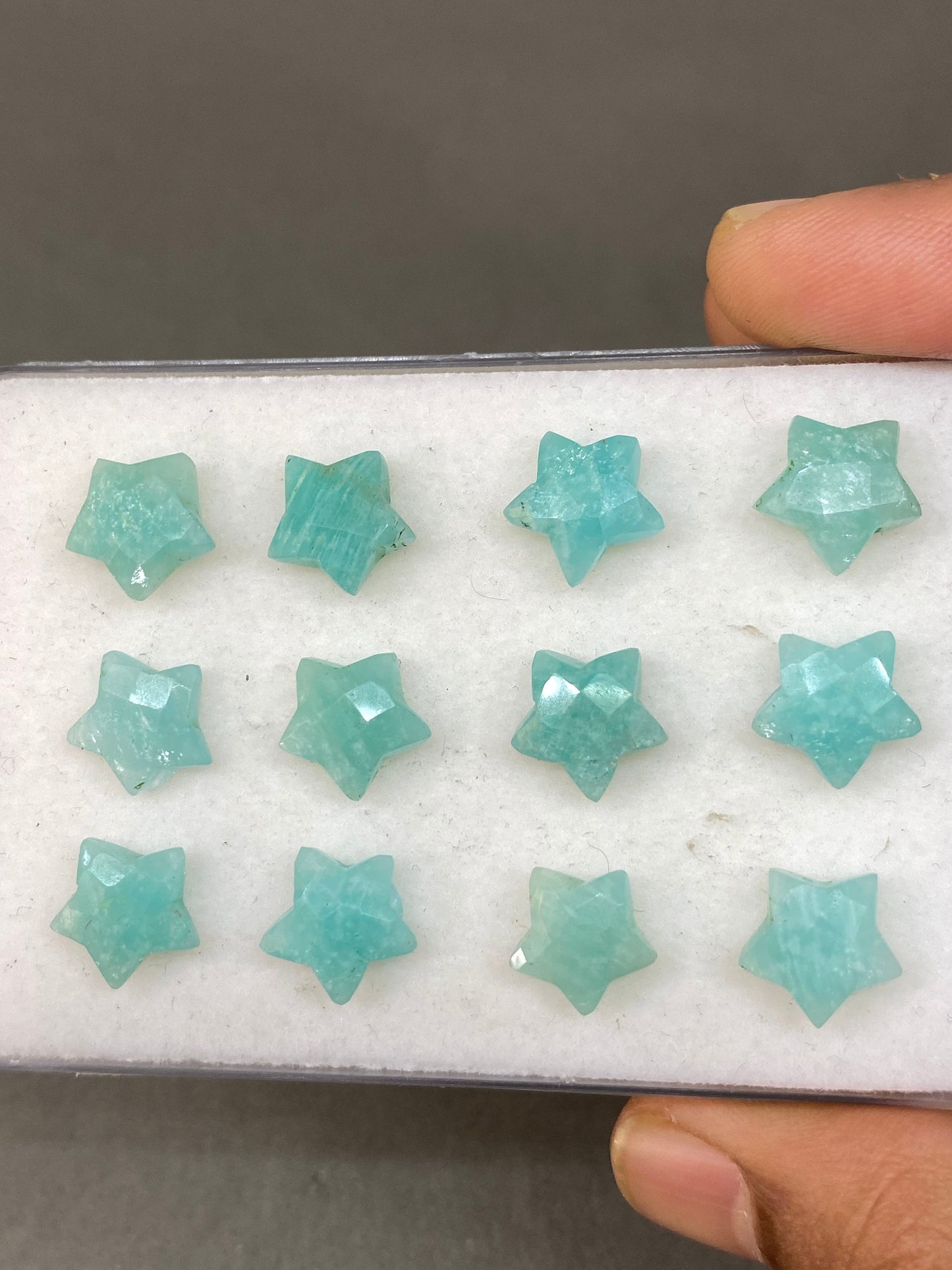 Appealing rare Amazonite faceted star shape briolette drilled wt 44 cts approx size 10.7mm-11.5mm  Amazonite star briolette