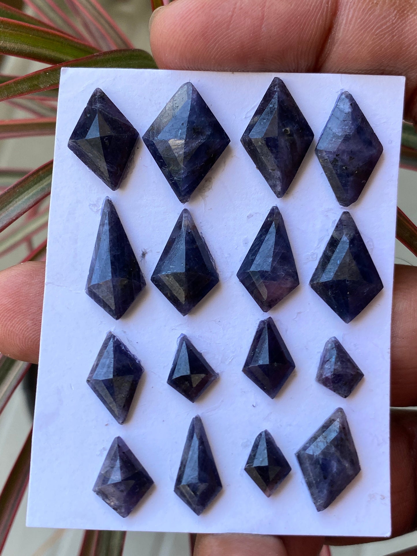 Fascinating Rare dark blue purple sapphire diamond step cut  wt 69 cts pcs 16 size 9.8x7mm-17x12mm blue sapphire stepcut hexagon flatbacks