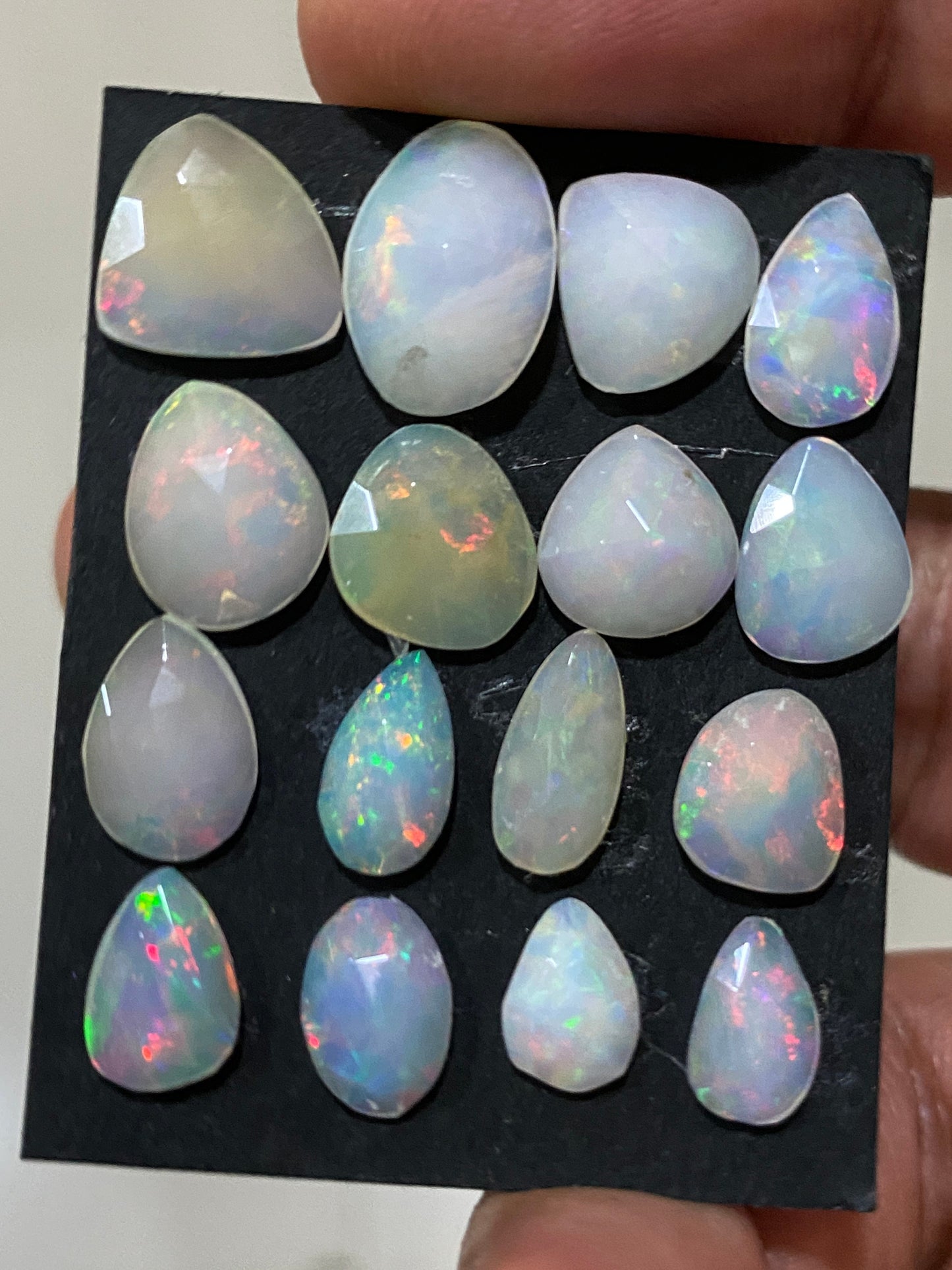 Nice white base medium quality low multi fire Ethiopian mines opal rosecut wt 17.5 cts pcs size 8.5x6mm-13.5x10mm  fire opal rosecut