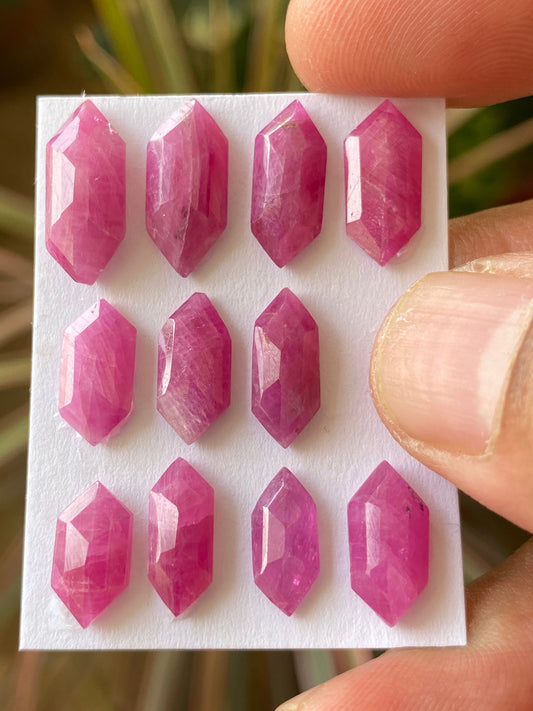 Fascinating Rare mozambique mines ruby hexagon step cut wt 29 cts  pcs 11 size 12.5x5.2mm-15.9x6.8mm ruby stepcut hexagon flatbacks