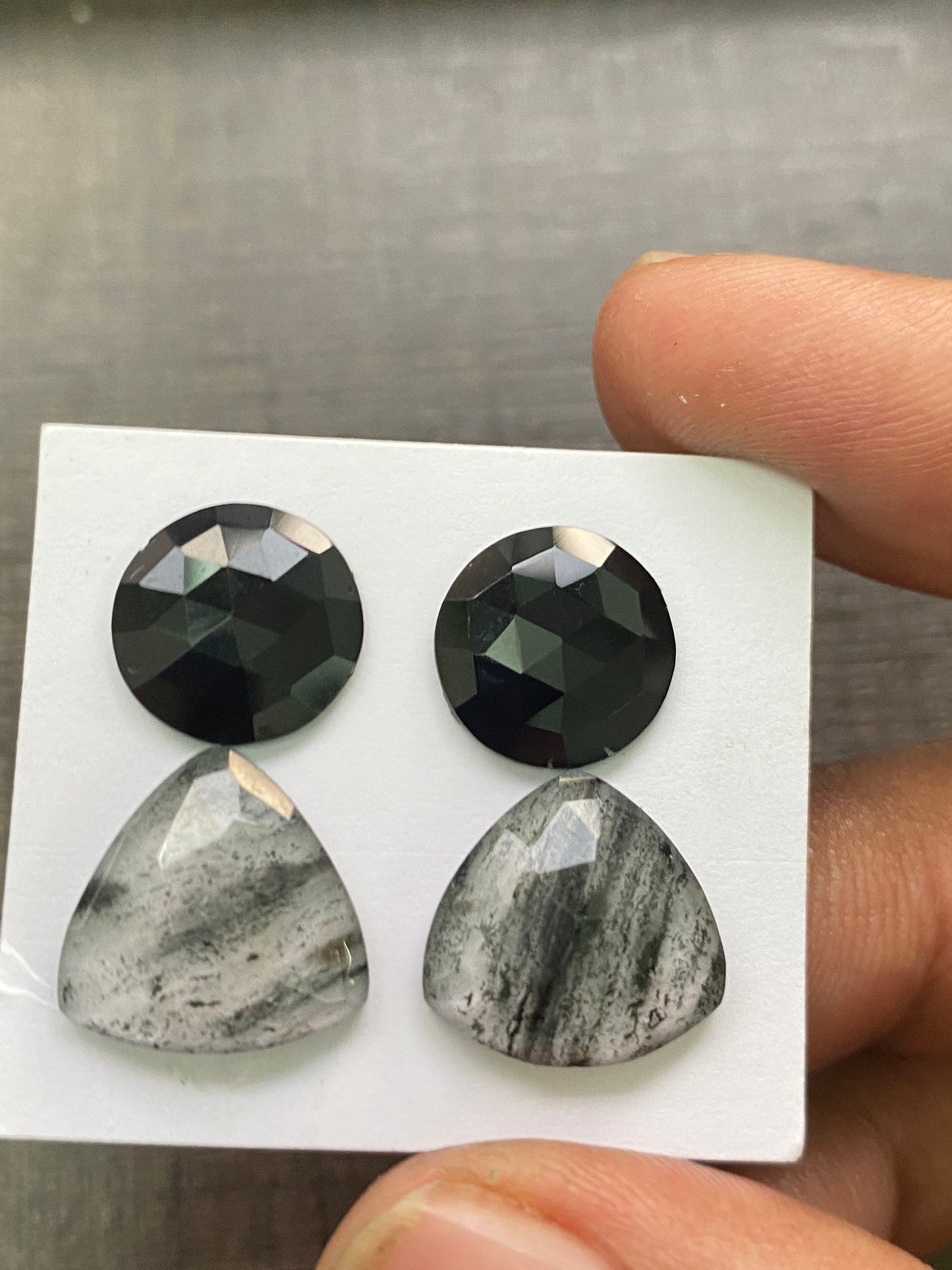 Dazzling black tourmaline round Black spots quartz African mines rosecut trillion earrings size Pcs 4 wt 19 cts 13mm-15mm  rosecut gems