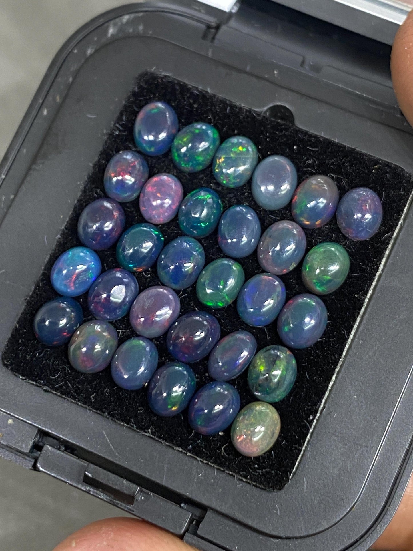 Black opal (smoked) Natural Fire opal cabochons lot size wt 6.55 cts size 4.8x4-5x4mm pcs 30 opal cabochon fire black opals cabochons