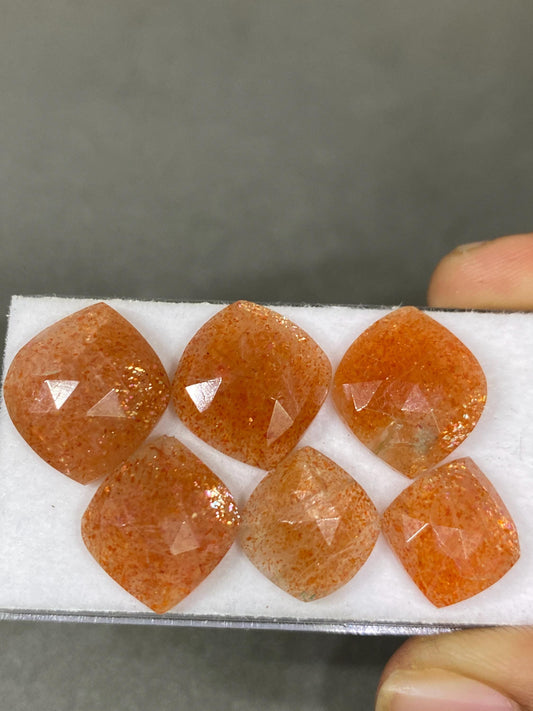 Fascinating rare sunstone orange confetti quartz  rosecuts wt 33 carats pcs 6 size 13x12-17x14mm sunstone rosecut fancy leaf flatback gems