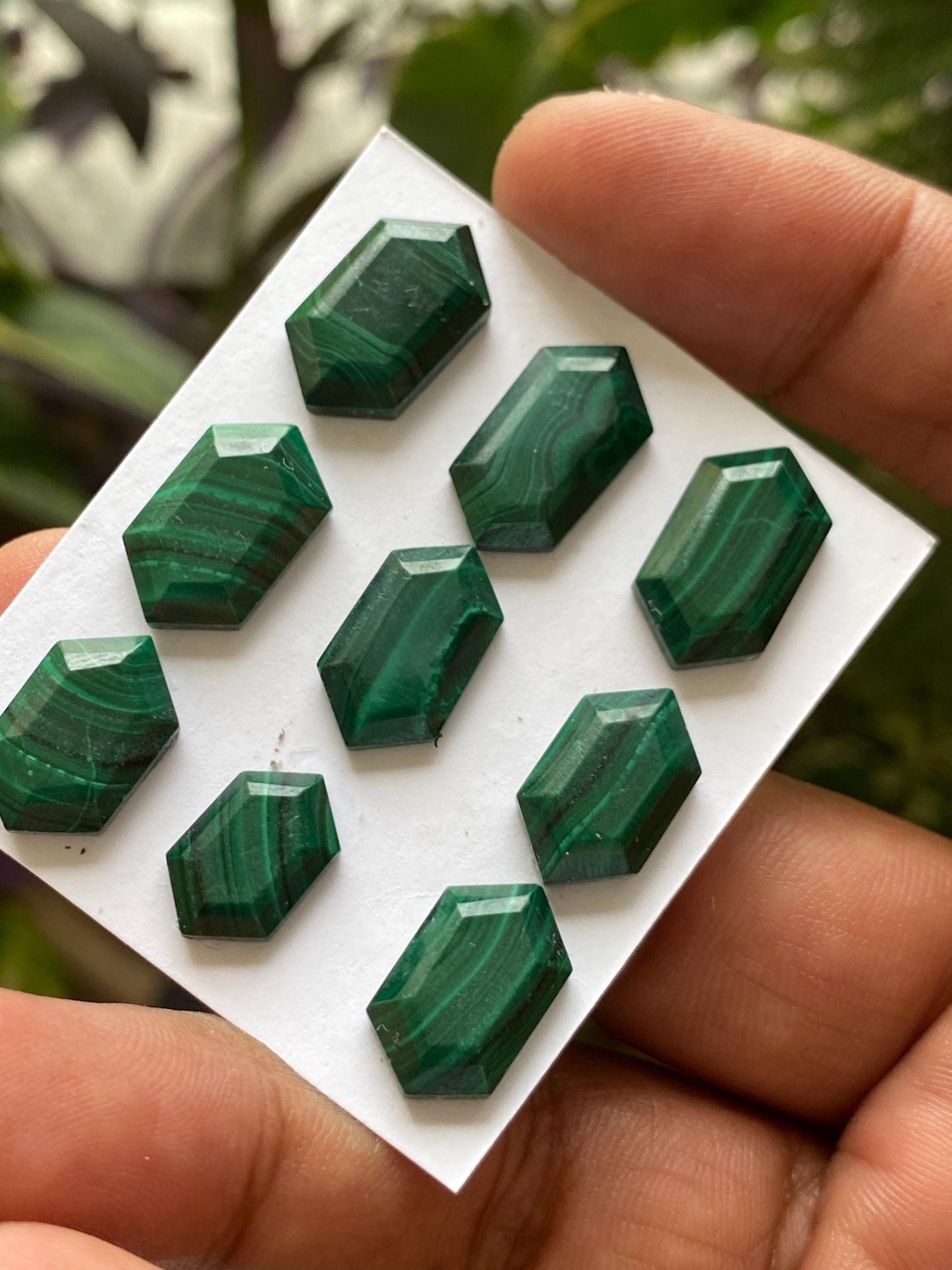 Malachite hexagon tablet cut mirror wholesale lot weight 71 carats pcs 9 size 13x8-17x10mm flatback gems malachite hexagon