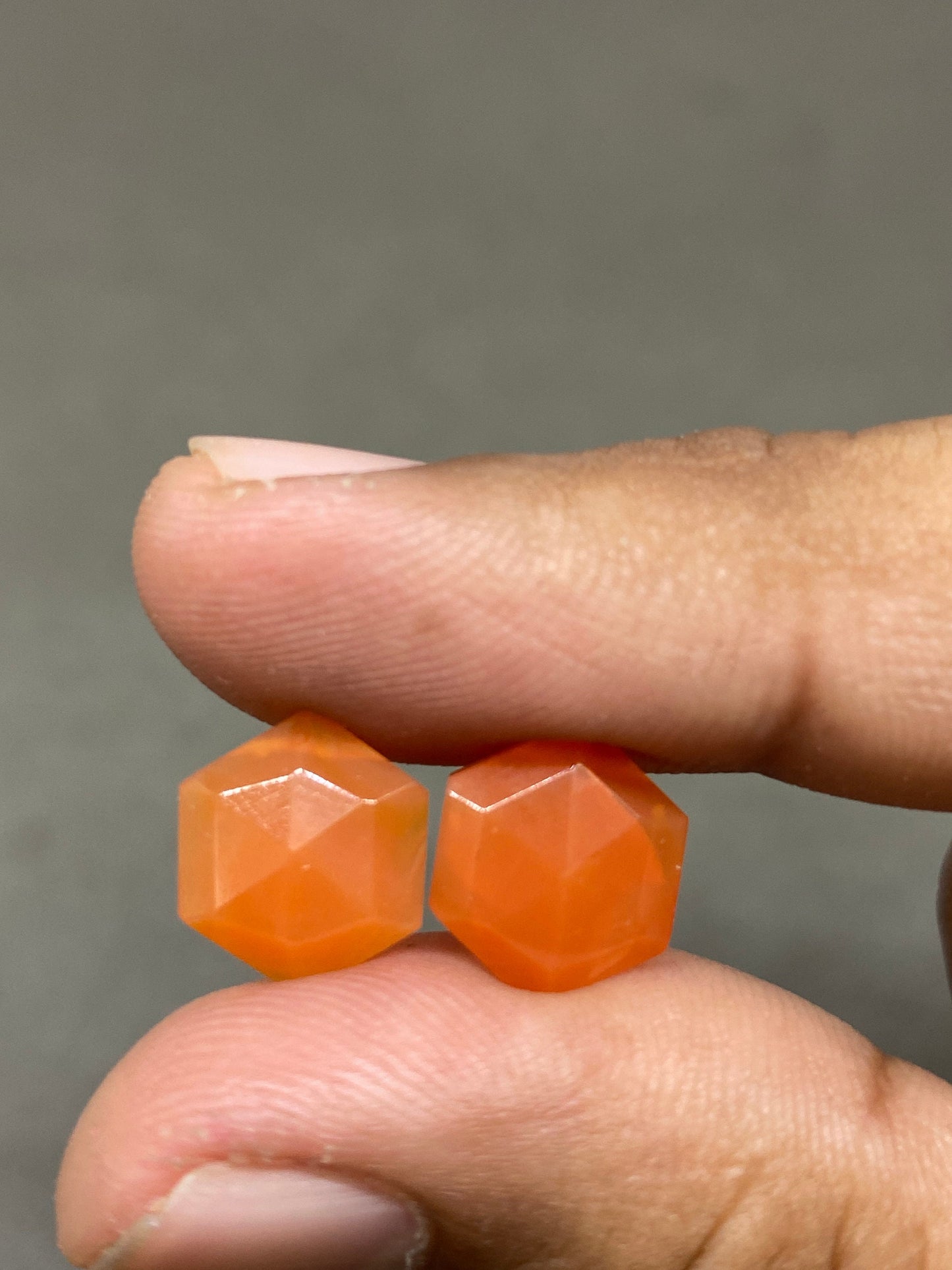 Fabulous carnelian hexagon top drilled step cuts pair for earrings wt  cts pcs 2 size carnelian hexagon stepcut