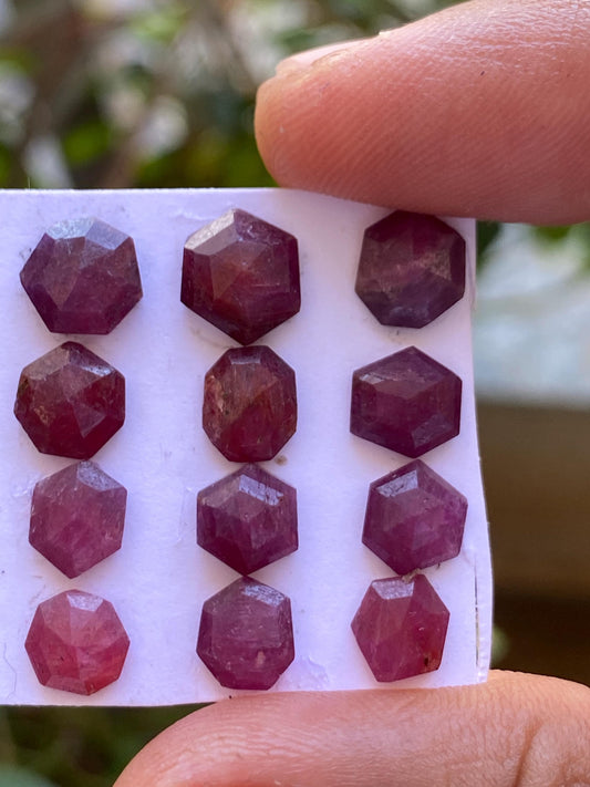 Impressive  Rare Kenya mines ruby hexagon step cut wt 18.30 cts  pcs 12 size 6.8x6.5mm-9.1x8mm ruby stepcut hexagon flatbacks