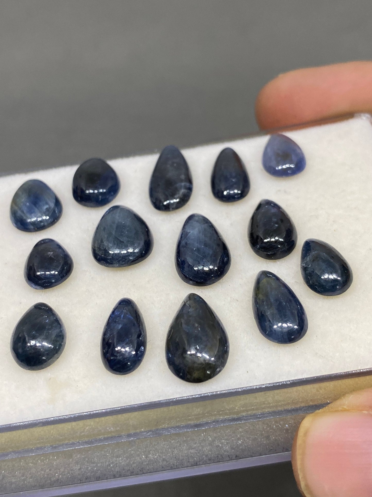 Very rare Burma mines blue sapphire pear shape cabochons weight 73 carats size 11.8x7.8mm-18x8.3mm pcs 14 rare Burma mines blue sapphire