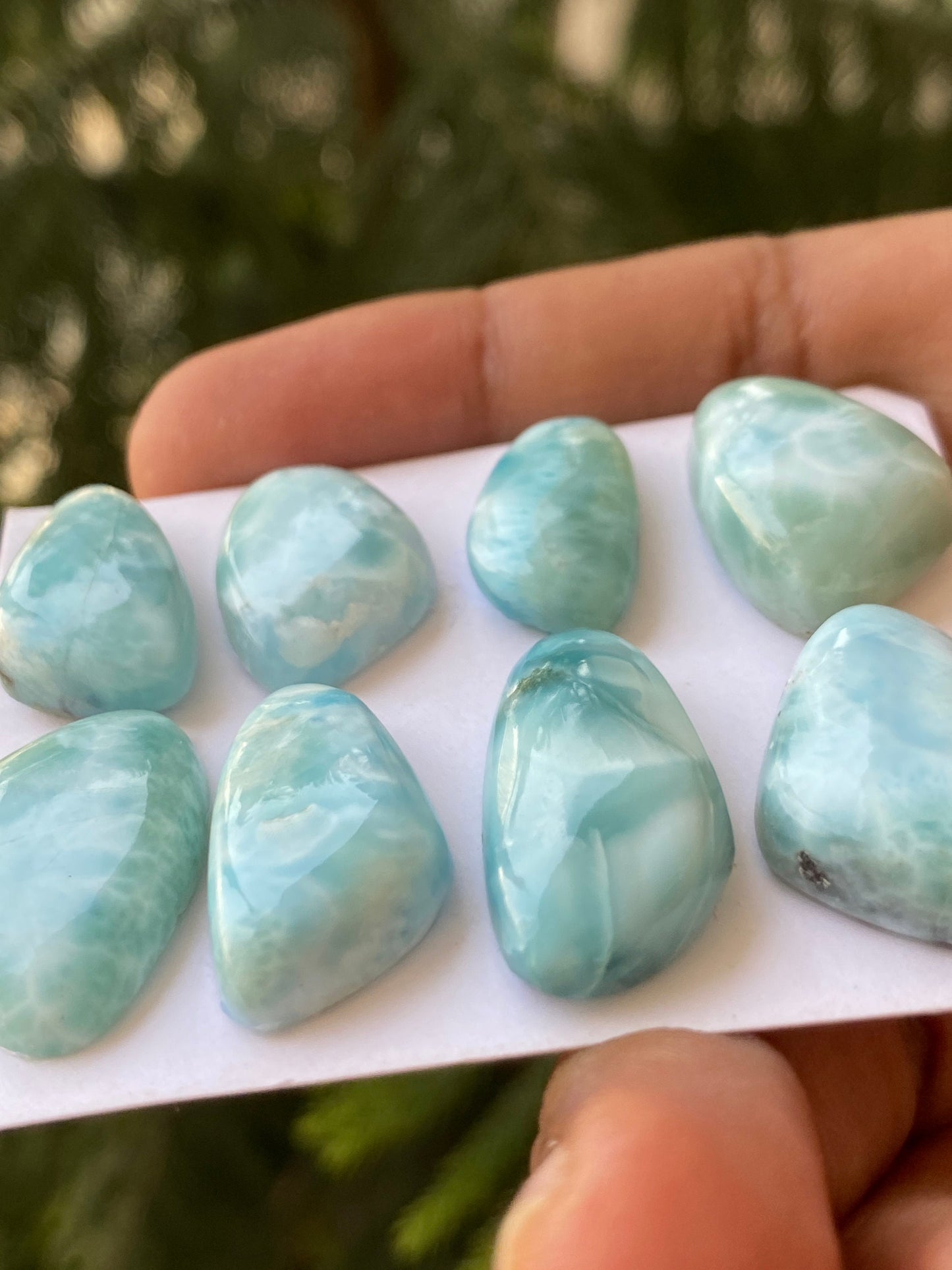 Stunning rare Smooth Larimar cabochons pcs 8 pendant supply  wt 142 carats size  natural Larimar cabochons fancy shape