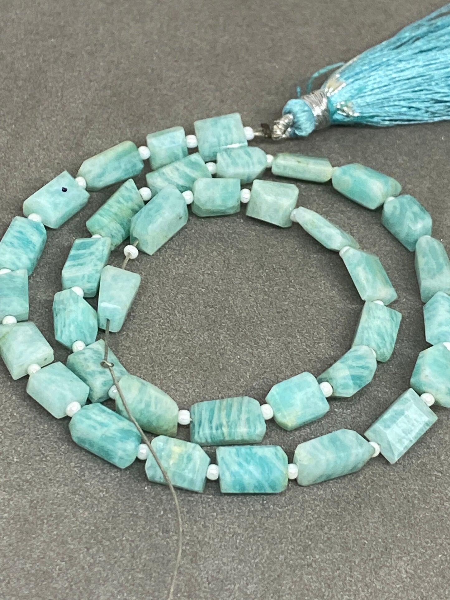 Natural Amazonite faceted geometric nuggets strand 13.5 inches size 6mm-10x5mm Faceted amazonite nuggets tumble