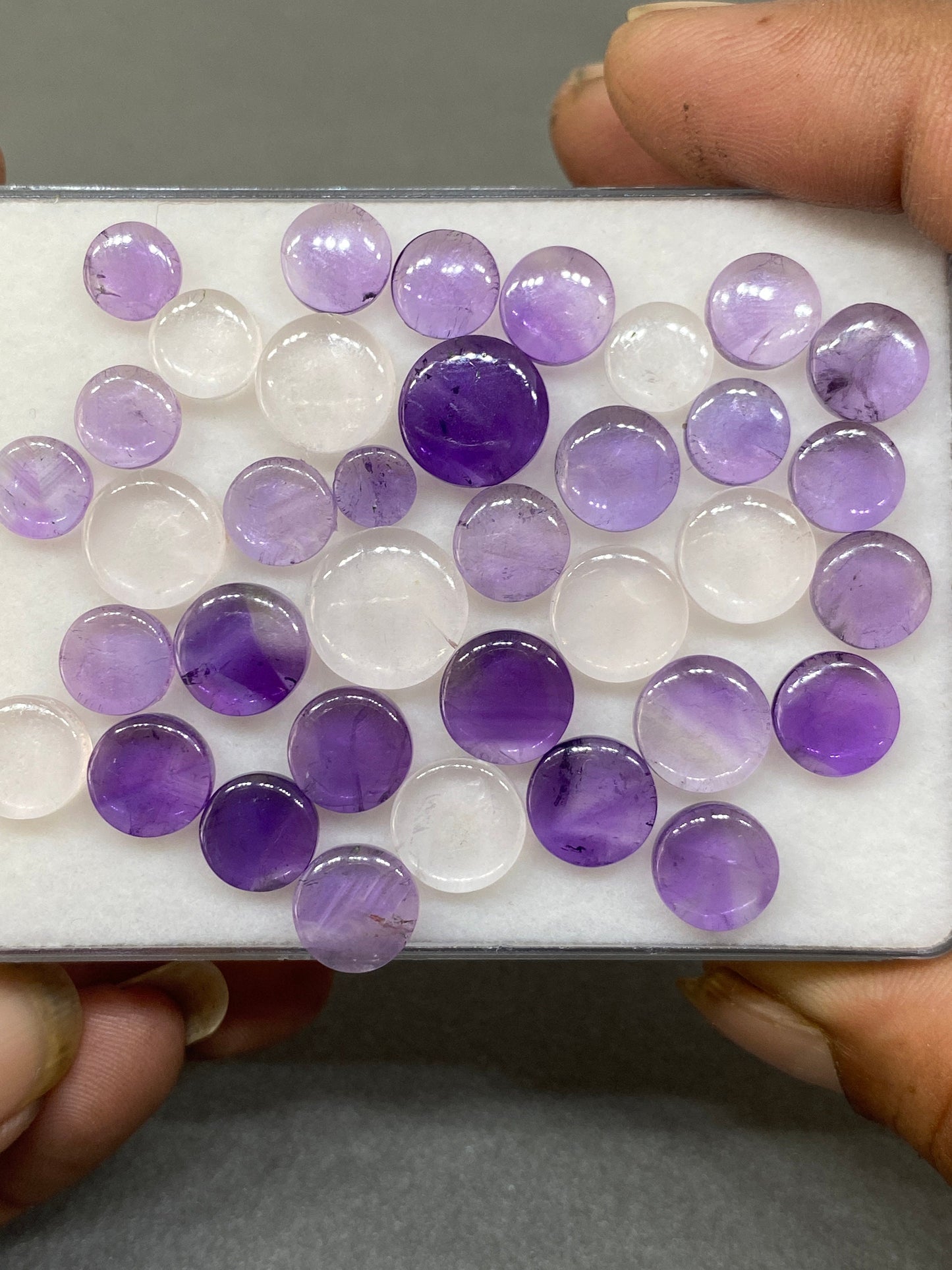 Eye catching fine quality amethyst rose quartz coin shape flat cabochons weight 88 carats size 6mm-12mm pcs 36 buttons smooth polished