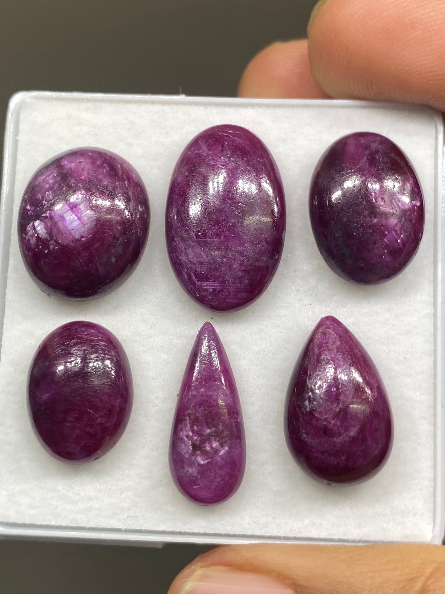 Mesmerising  Rare star sheen ruby cabochons mix oval pear shape ruby Longido mines ruby wt 67 cts pcs 6 size 15x11mm-21x13mm silky ruby cab