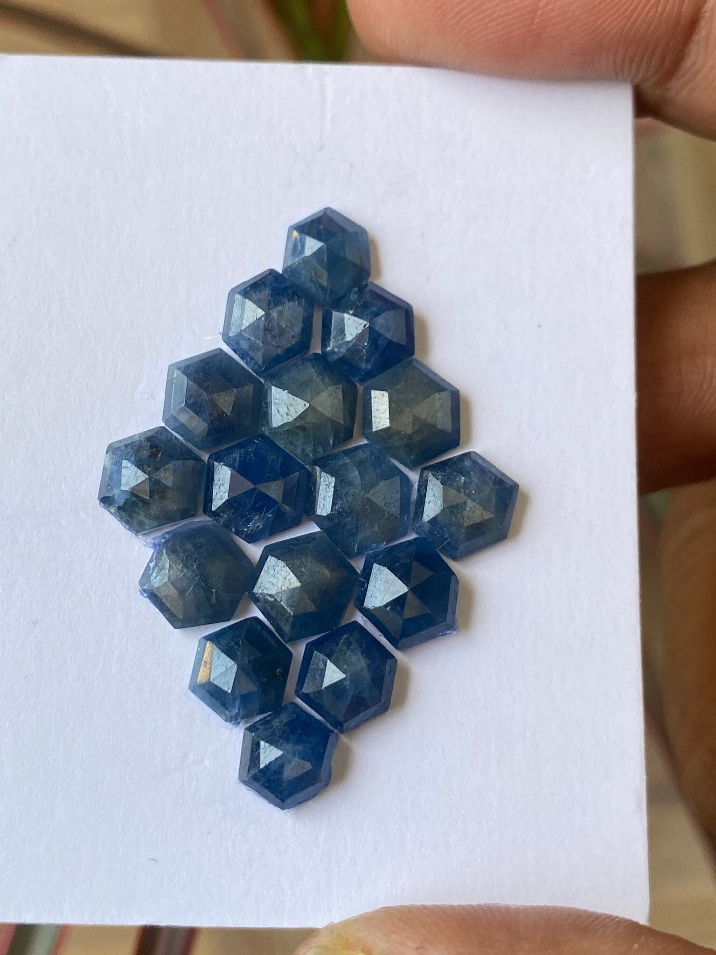 Appealing Rare blue sapphire hexagon step cuts  wt 31 cts pcs 16 size 7mm-8mm blue sapphire stepcut hexagon flatback