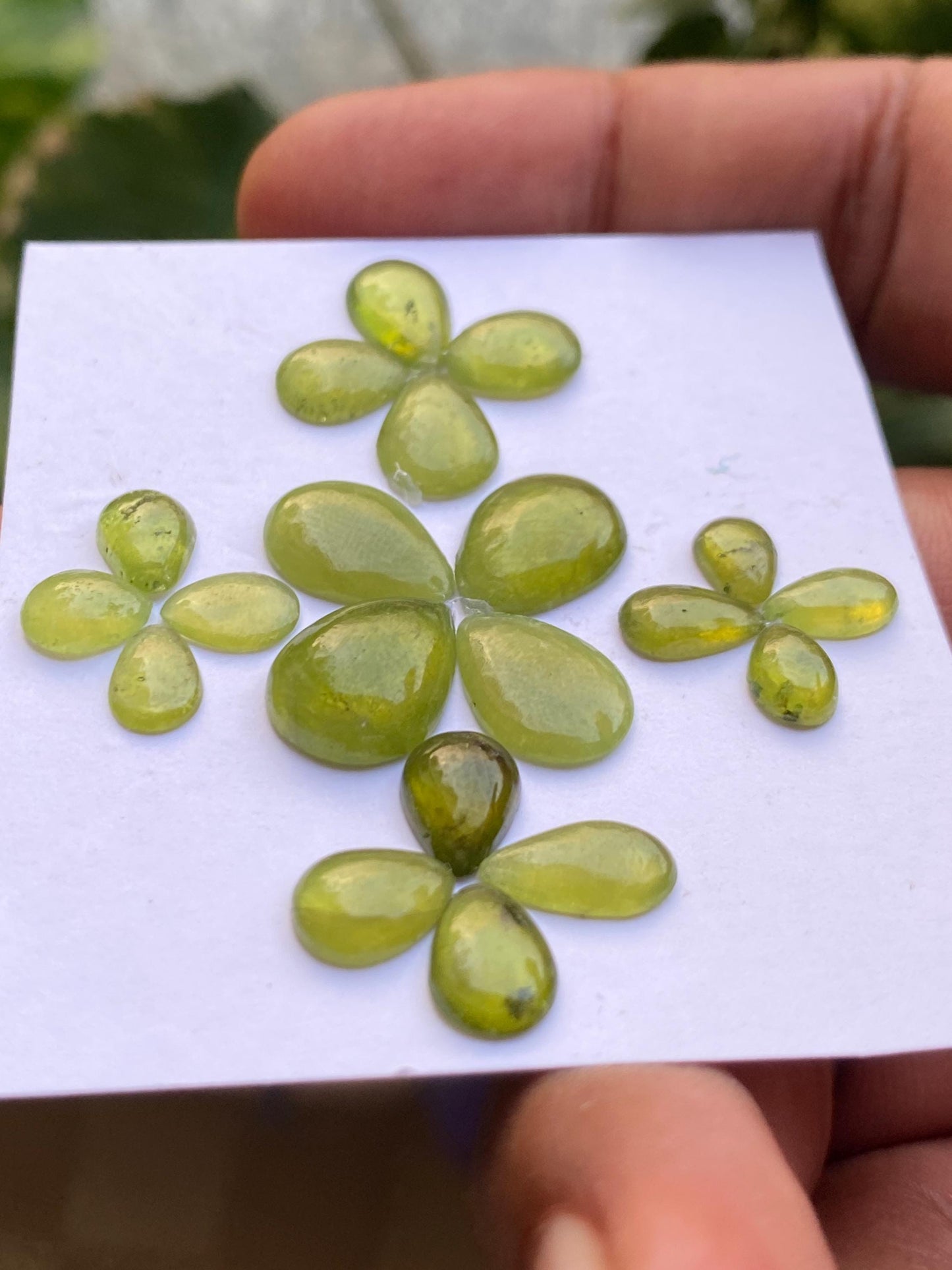 Gorgeous rare fine quality peridot cabochons pear shape wholesale lot weight 27 carats size 6.9x5-13x10mm pieces 20 peridot cabochons